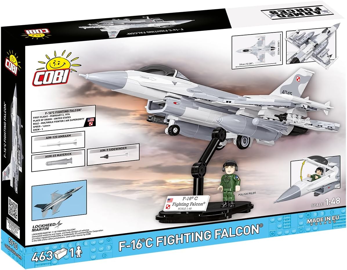 COBI Armed Forces SU-57 Felon Aircraft F-16C Fighting Falcon (PL) Plane Building Set, 463 Pieces