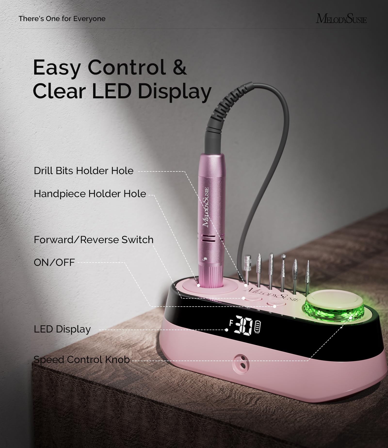 MelodySusie Professioneller Tisch-Nagelfräser SC320A für Nageldesigner | 30.000 U/min, Wiederaufladbar, LED-Anzeige, Aufsatzhaltern, zum Nageldesign & Gel-Entfernung, für Salon