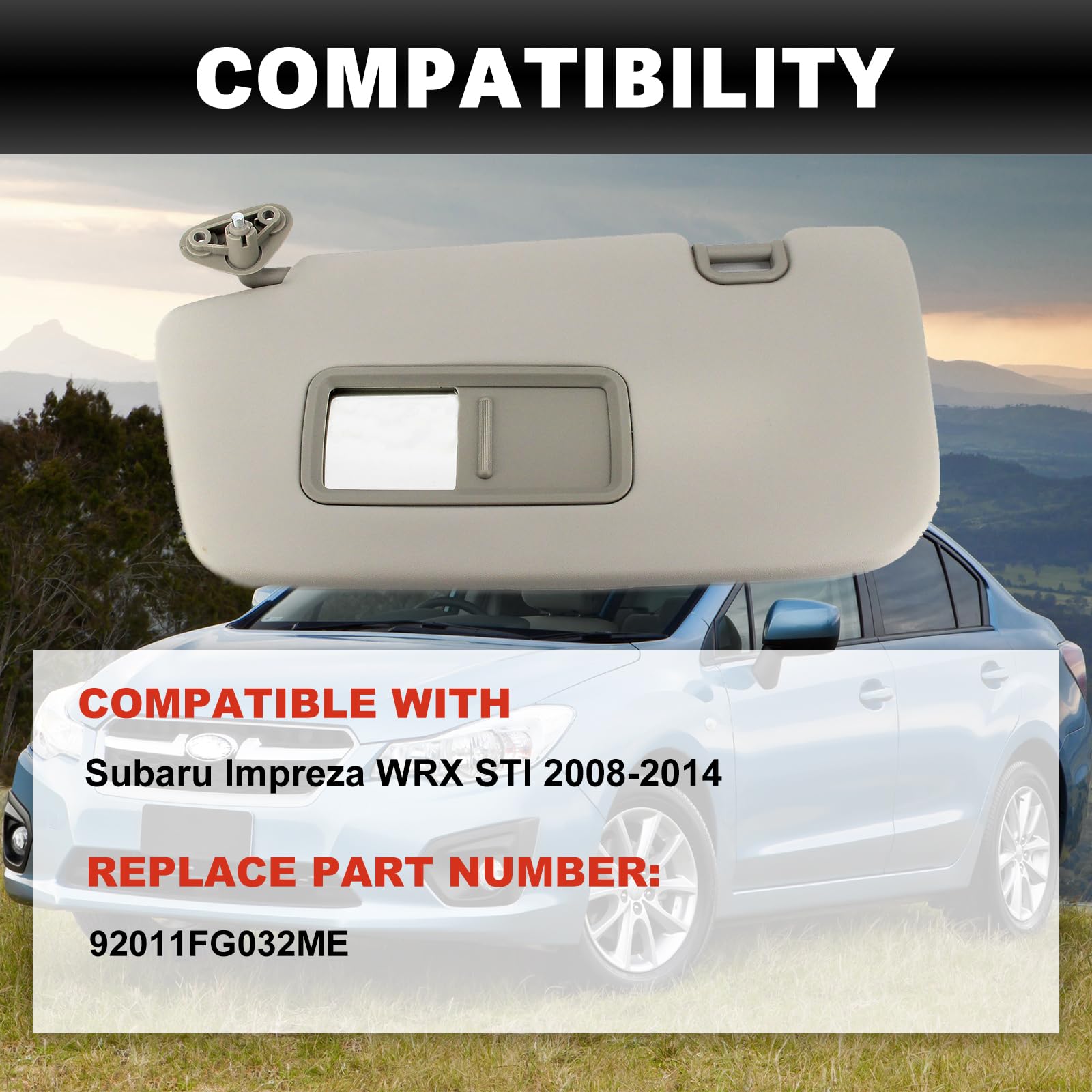 USTAR Gray Left Driver Sun Visor Fit for Subaru Impreza WRX STI 2008-2014 Without Vanity Light Replace 92011FG032ME