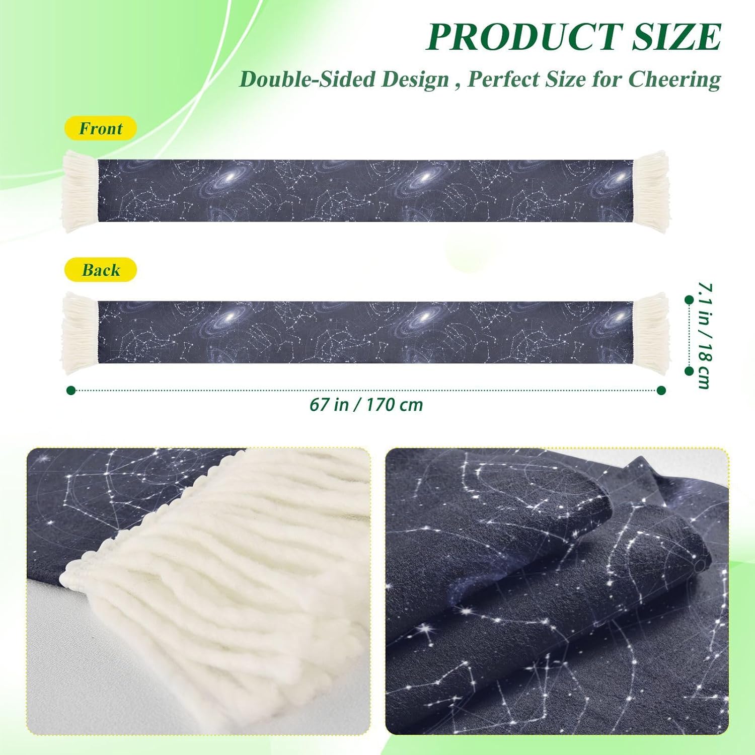 CHIFIGNO Star Constellations Galaxy Navy Blue Soccer Fan Scarf, Quick Dry Polyester, Soft Print Supporter Towel for Sports Events, Versatile for Team Cheers