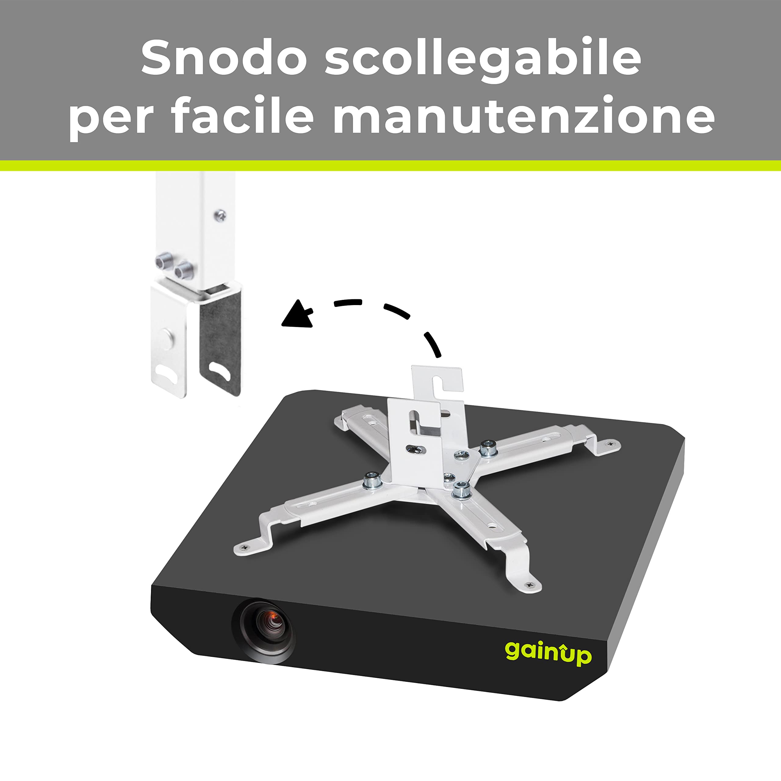 GAINUP Supporto da Soffitto per Videoproiettore "Slim" | Staffa Proiezione Telescopica Universale Regolabile da 42 a 65cm per Proiettore | Accessori Videoproiezione
