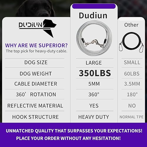 Miniatura 4 de Dudiun Cable de amarre de 10 pies para perros de hasta 500 libras, cables de perro para patio y campamento, sin enredos, a prueba de óxido, cable de