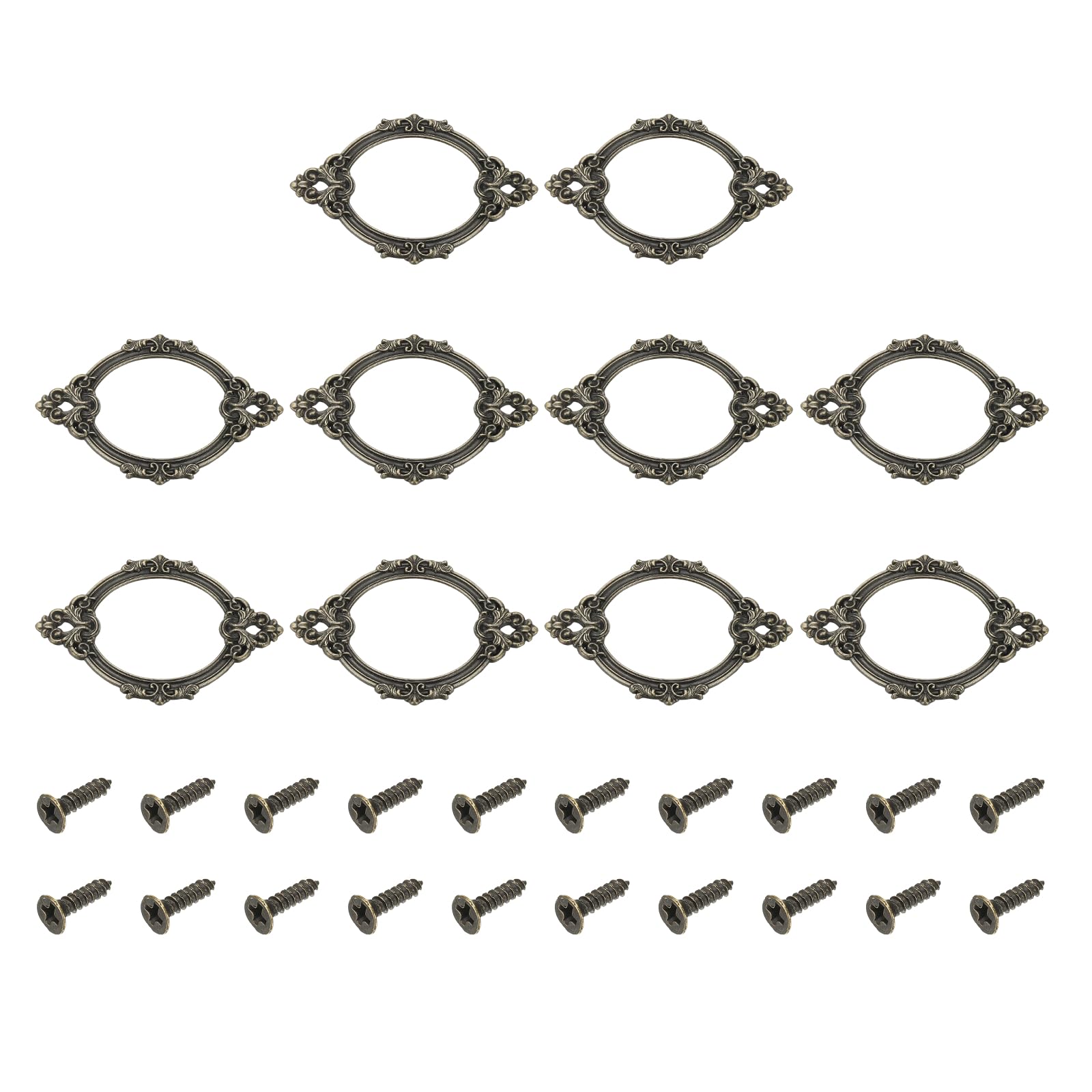 sourcing map 10 Pcs Metal Label Holder, 6.8x4.3cm Small Vintage Card Frame Tag Floral Lace Label Holder with Screws for File Boxes Drawers Door Cabinet Book Shelves, Bronze Green