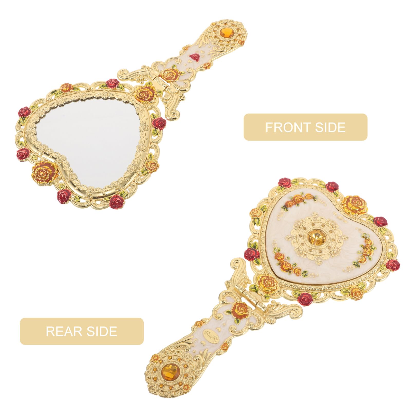 Hohopeti 1 Set Espejo de Mano Vintage con Peine, Espejo Plegable Portátil con Mango Cómodo para Maquillaje y Peinado en Viaje y Uso Diario