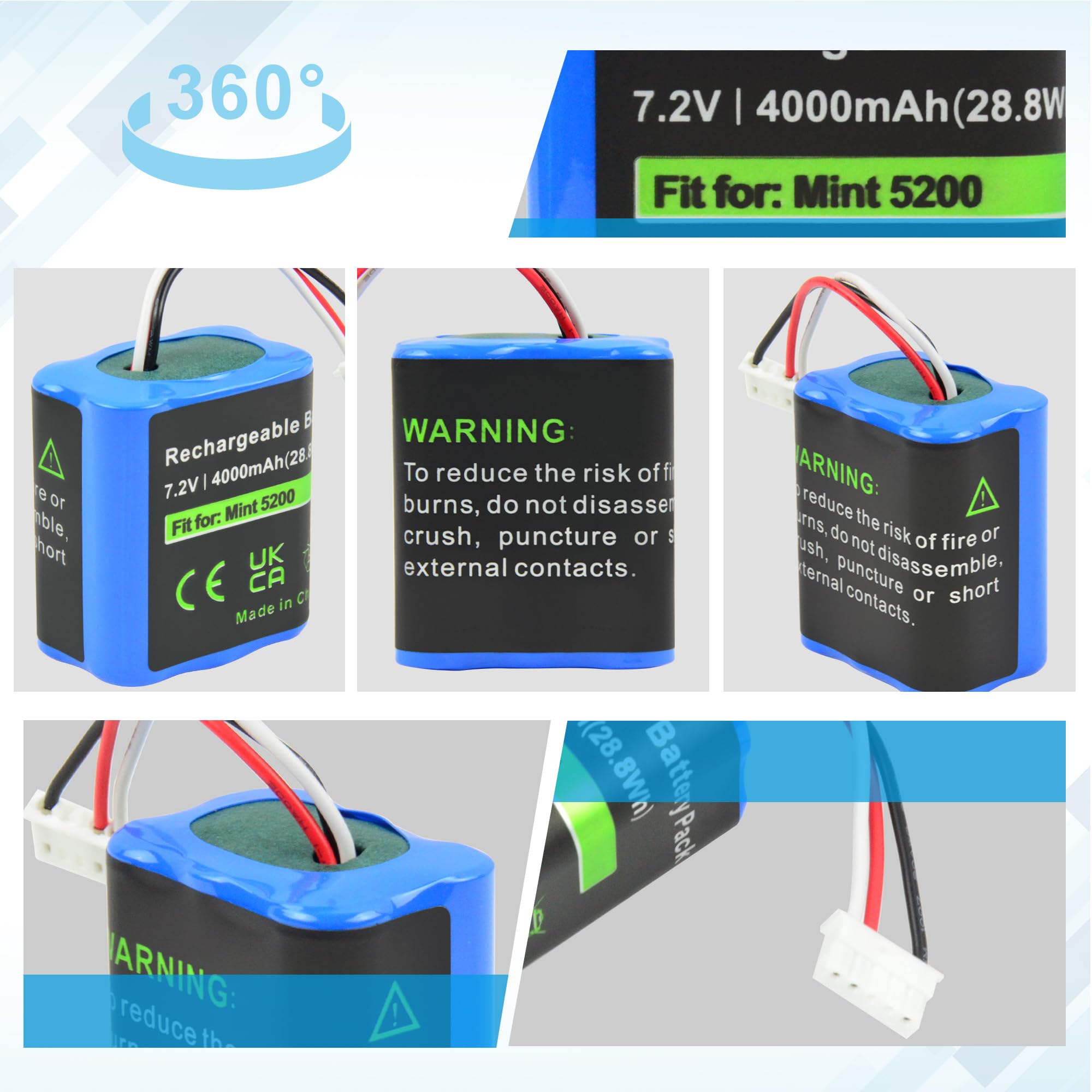 Batteria Ricambio Per IRobot Braava E Mint - 7.2V 3500mAh Ni-MH, Compatibile Con Modelli 380/390/5200 - Foto 6