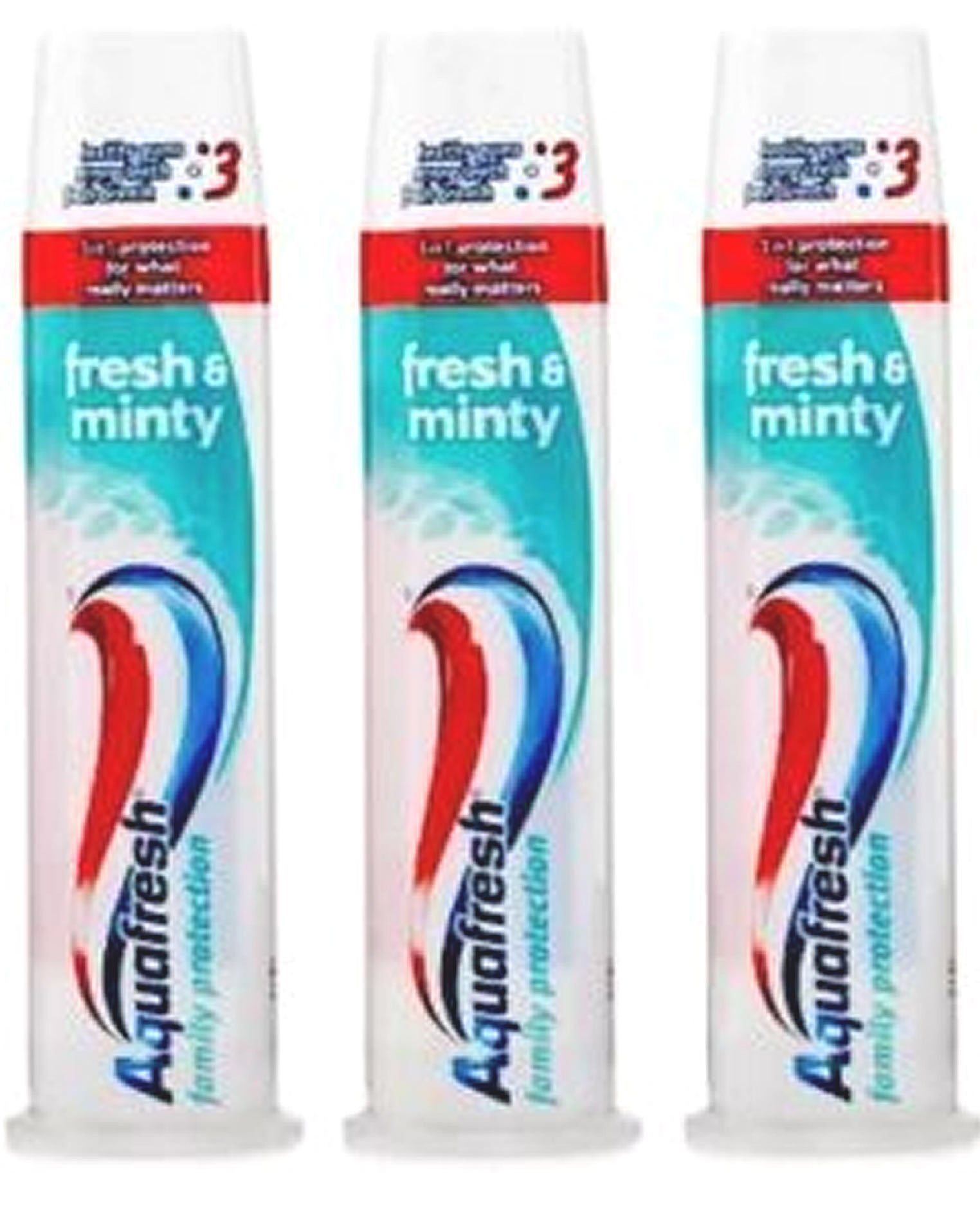 Aquafresh Fresh & Minty Family Protection Pump Action 3 in 1 Formula Toothpaste 100 ml (pack of 3)
