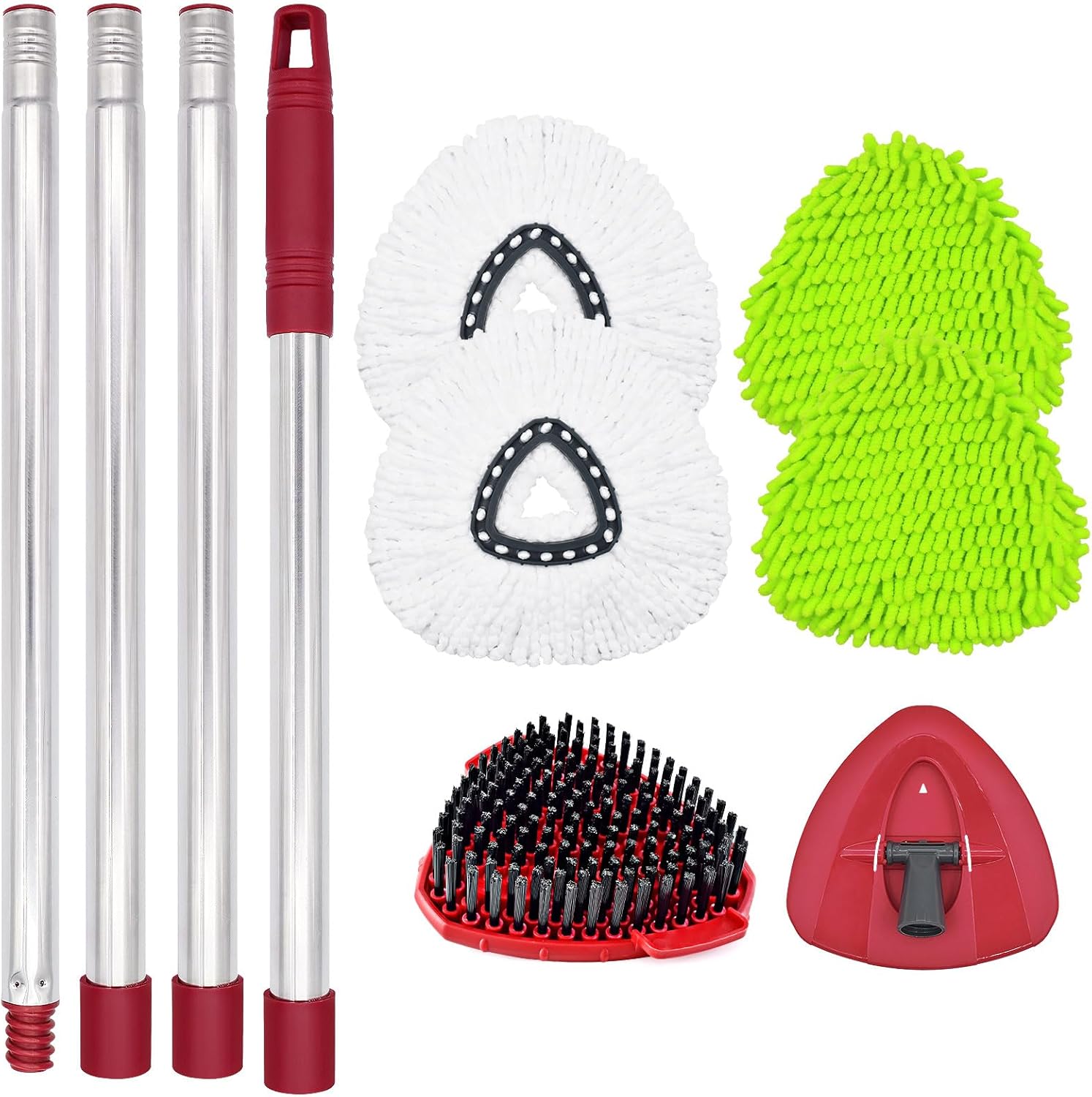 Spin Mop Replacement Head Base Scrub Brush Handle, 4-Section 30-to-58 inch Mop Replacement Stick Compatible with Ocedar Handle for Easy Wring Mops Refills 7 Pack