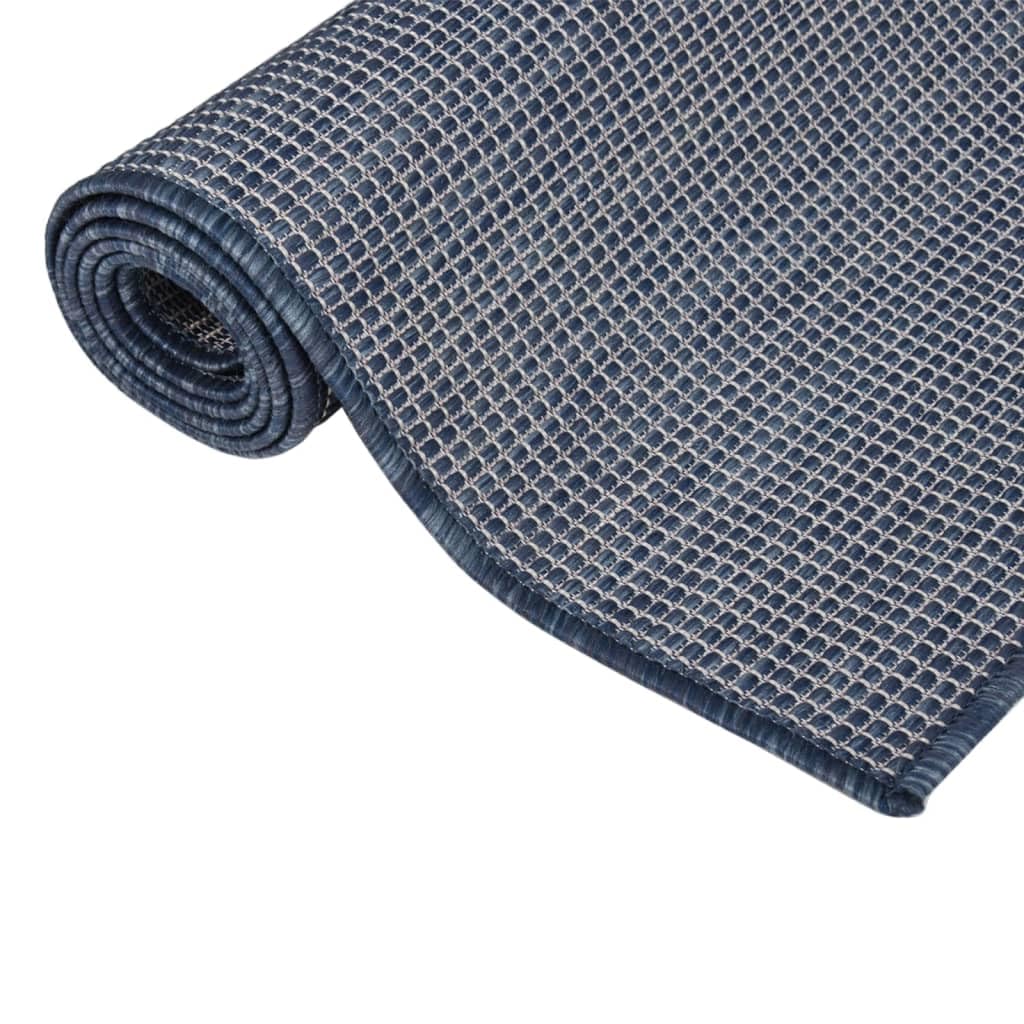 Tappeto per esterni, 80 x 250 cm, blu, resistente a tessitura piatta in polipropilene, per terrazze, balconi, giardini, robusto tappeto per interni ed esterni