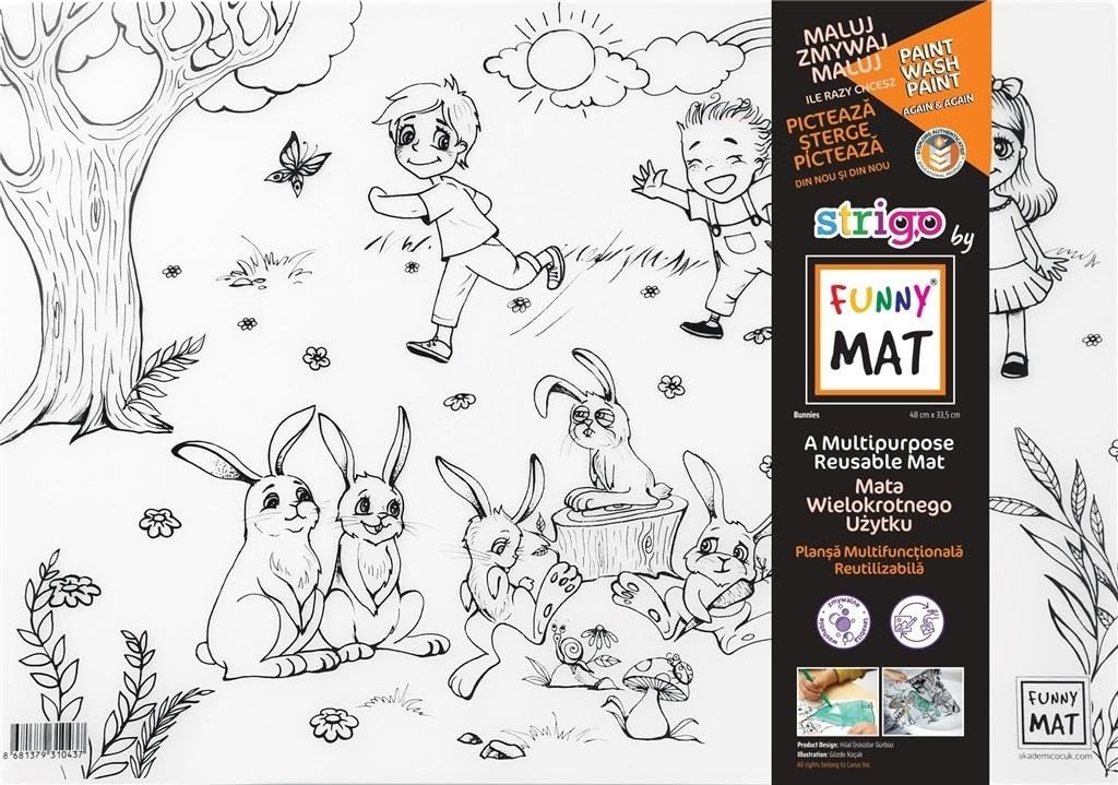 Funny Mat,Reusable Silicone Coloring Mat,Dry Erase Tablecloth Paper Washable,Easy to Clean,Kids Motor Skills improvement,BPA Free,No Harsh Chemicals,100% Safe Plastic (Bunnies)