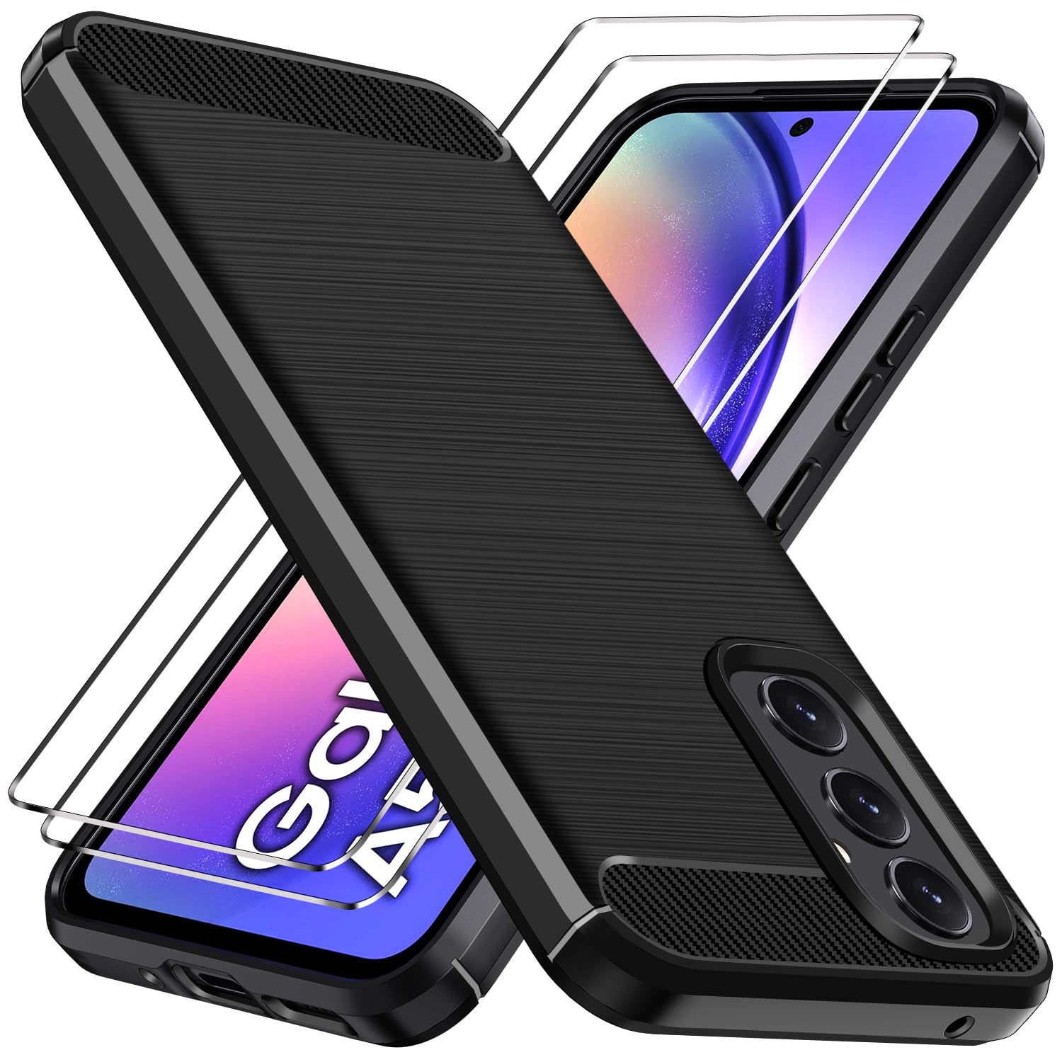 iVoler Cover per Samsung Galaxy A54 5G con 2 Pezzi Vetro Temperato, [Antiurto di Grado Militare] Protettiva Custodia, Sottile Morbida in Silicone TPU Anti-Graffio Case, Nero