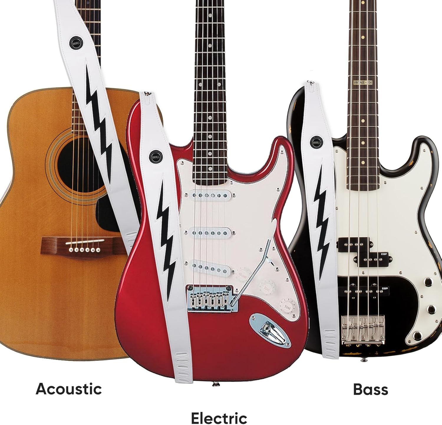 Cool Lightning Pattern Guitar Strap for Electric Guitar/Bass (White)
