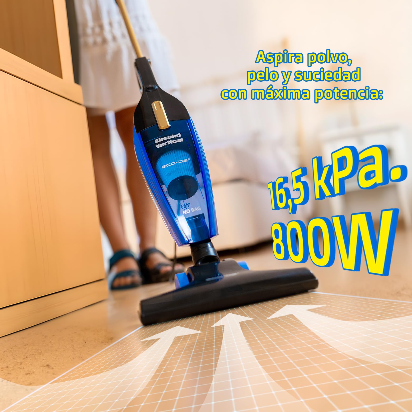 ECODE® Aspiradora 3 en 1 sin Bolsa con Cable y Filtro HEPA – 800W de Potencia y 6 Accesorios para una Limpieza Rápida y Completa en Casa