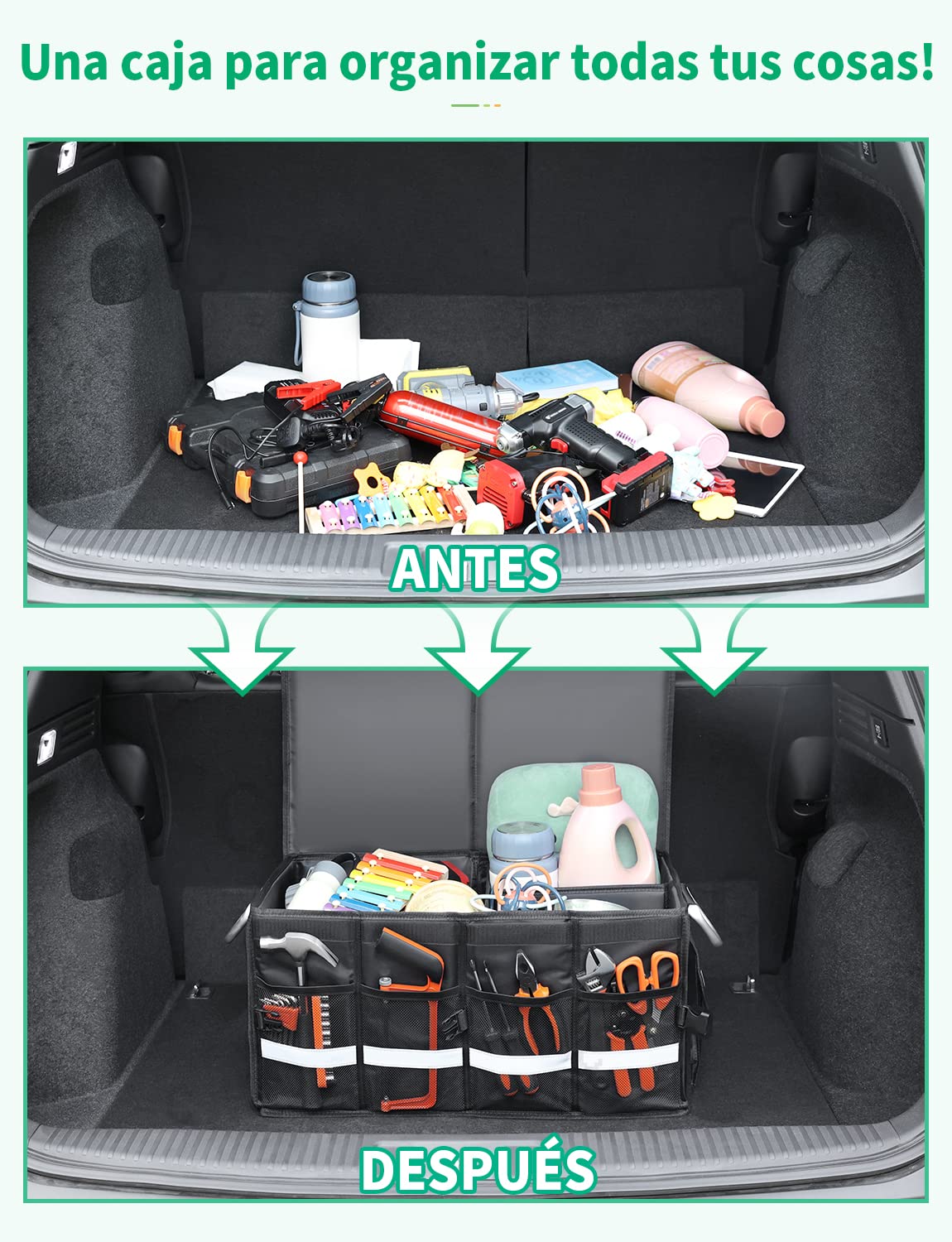 Oasser Organizer Bagagliaio Auto,Organizzatore Baule SUV Camino, Pieghevole,Facile da Pulire ,Maniglie in Alluminio,Fondo Antiscivolo con Fissaggio Copertura,Impermeabile Nero