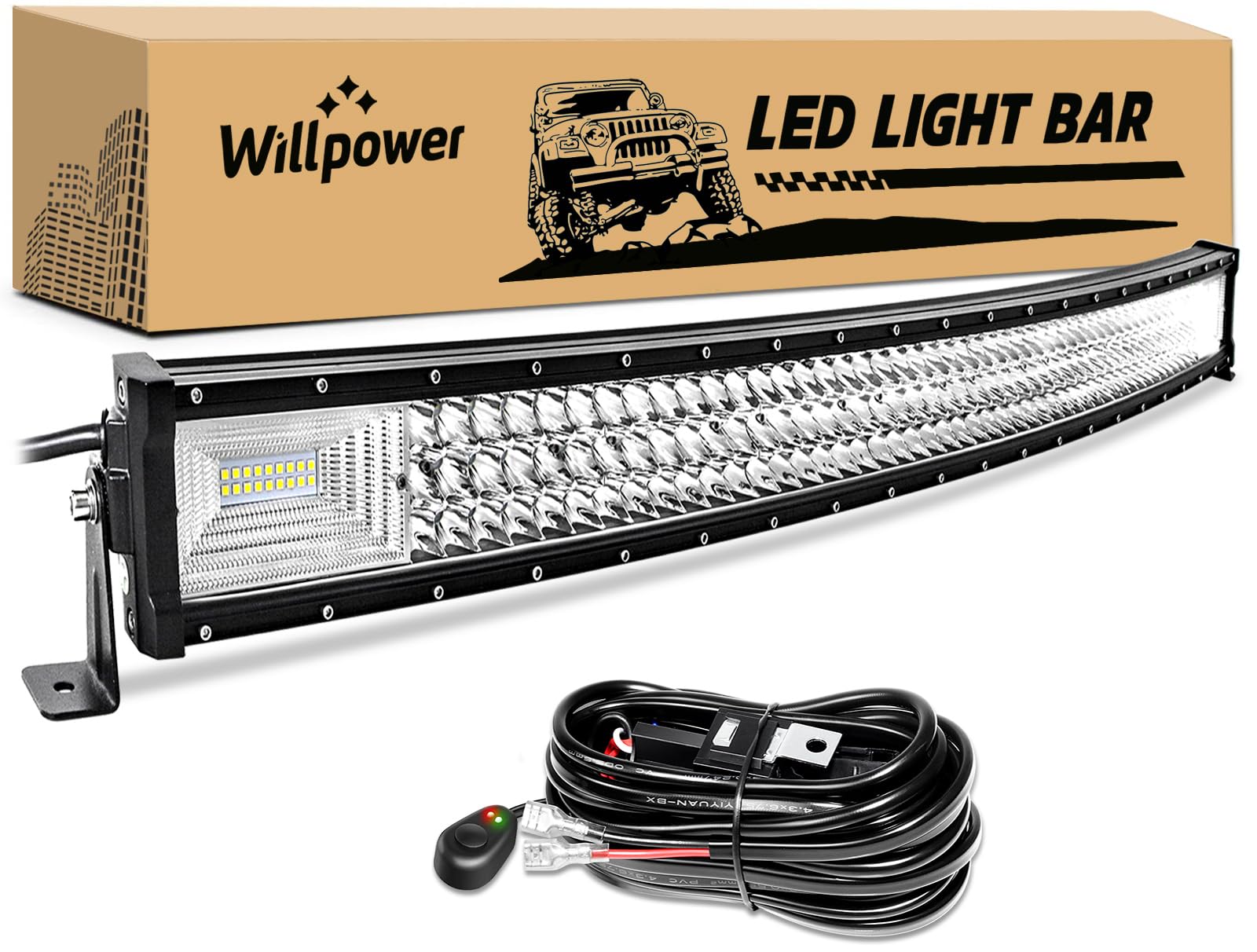 Willpower 540W Arco Barra led 4x4 con mazo de Cables, 42 Pulgadas Barra de luz LED para Off Road camión Coche ATV SUV