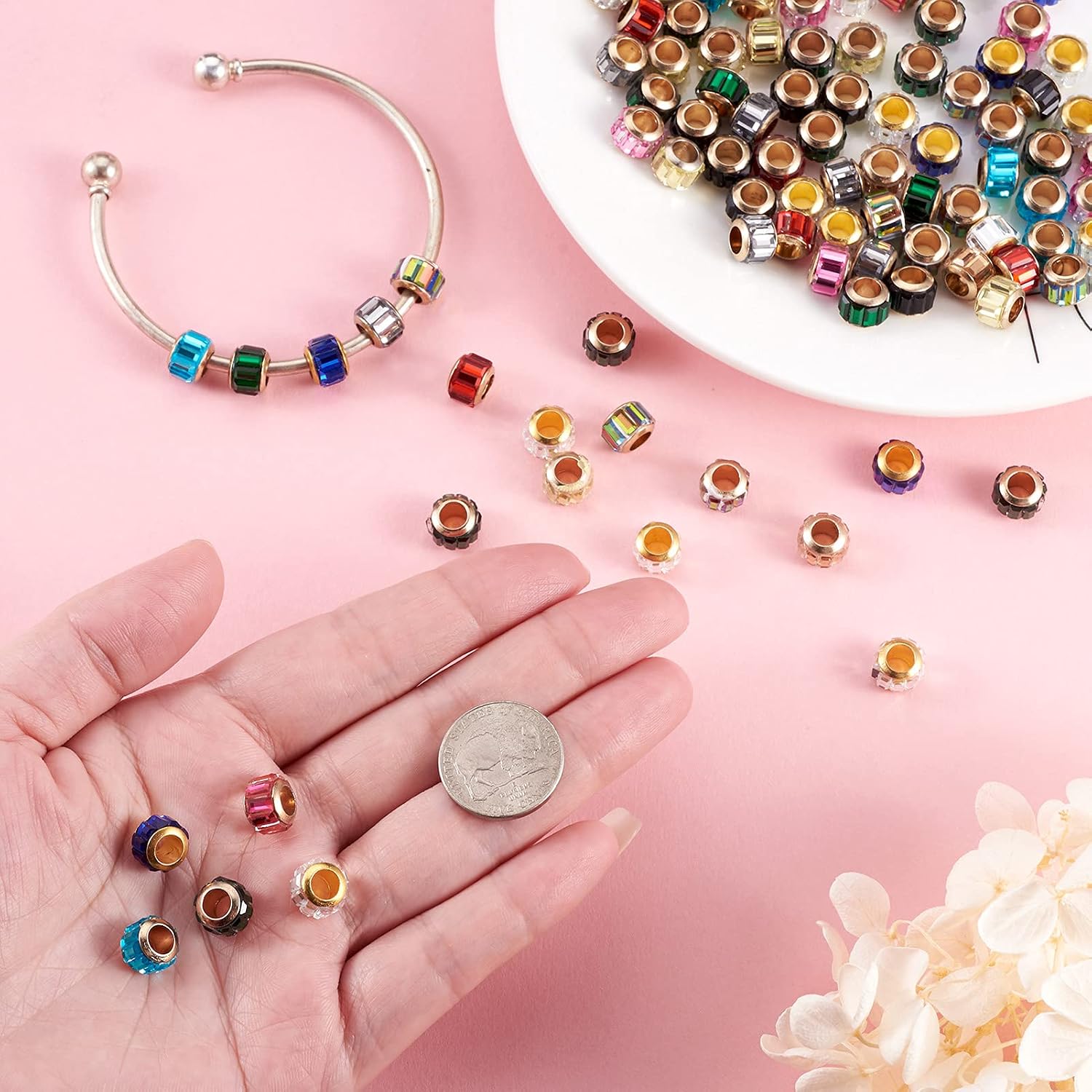 Craftdady 100Pcs Rondelle Glass European Beads Large Hole Faceted Slide Charm Beads with Gold Core 10-10.5x7mm for Leather Macrame Jewelry Craft Making Hole: 5mm