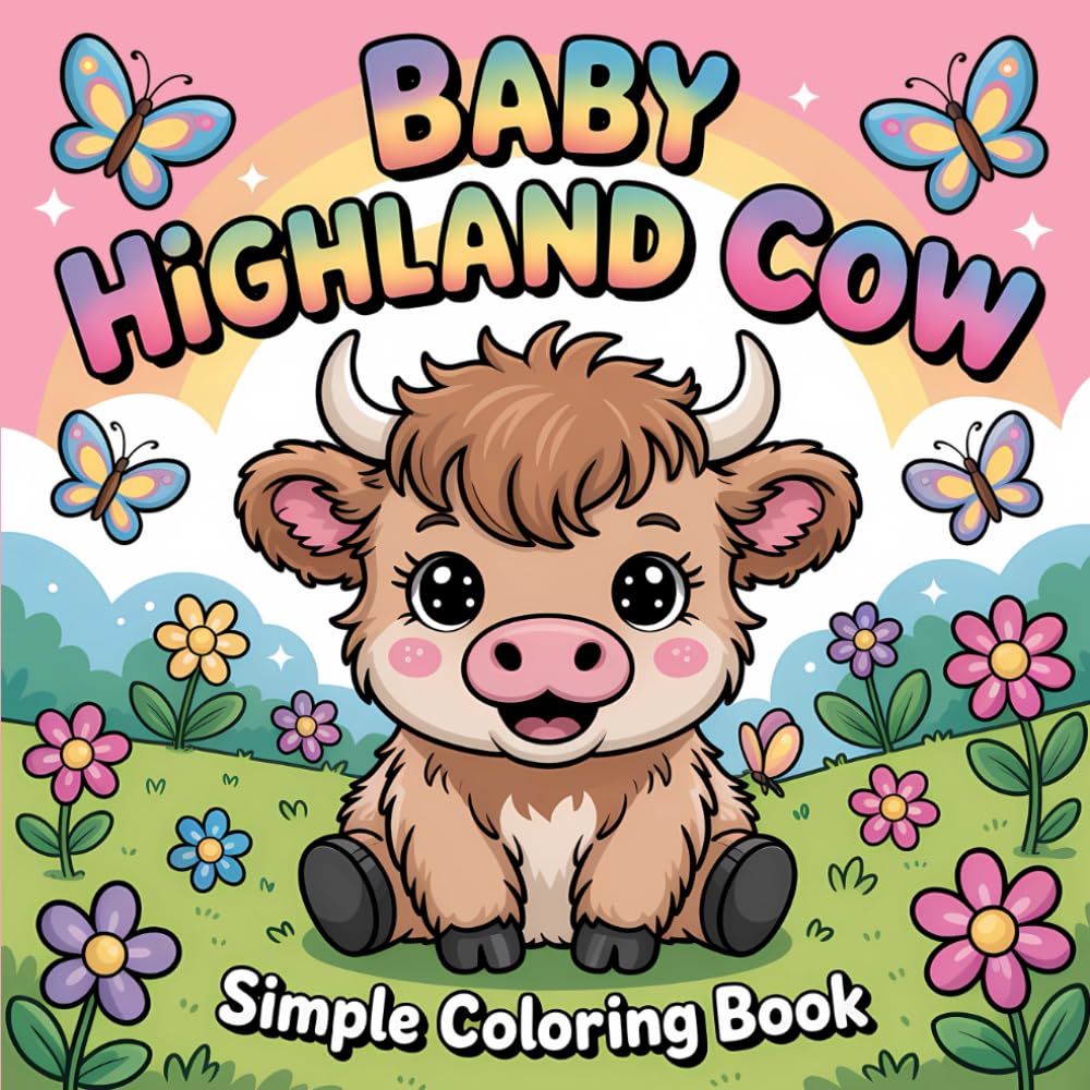 Baby Highland Cow Simple Coloring Book: Beautiful and Cute Scottish Cows Bold and Easy Illustrations for Relaxation and Creativity