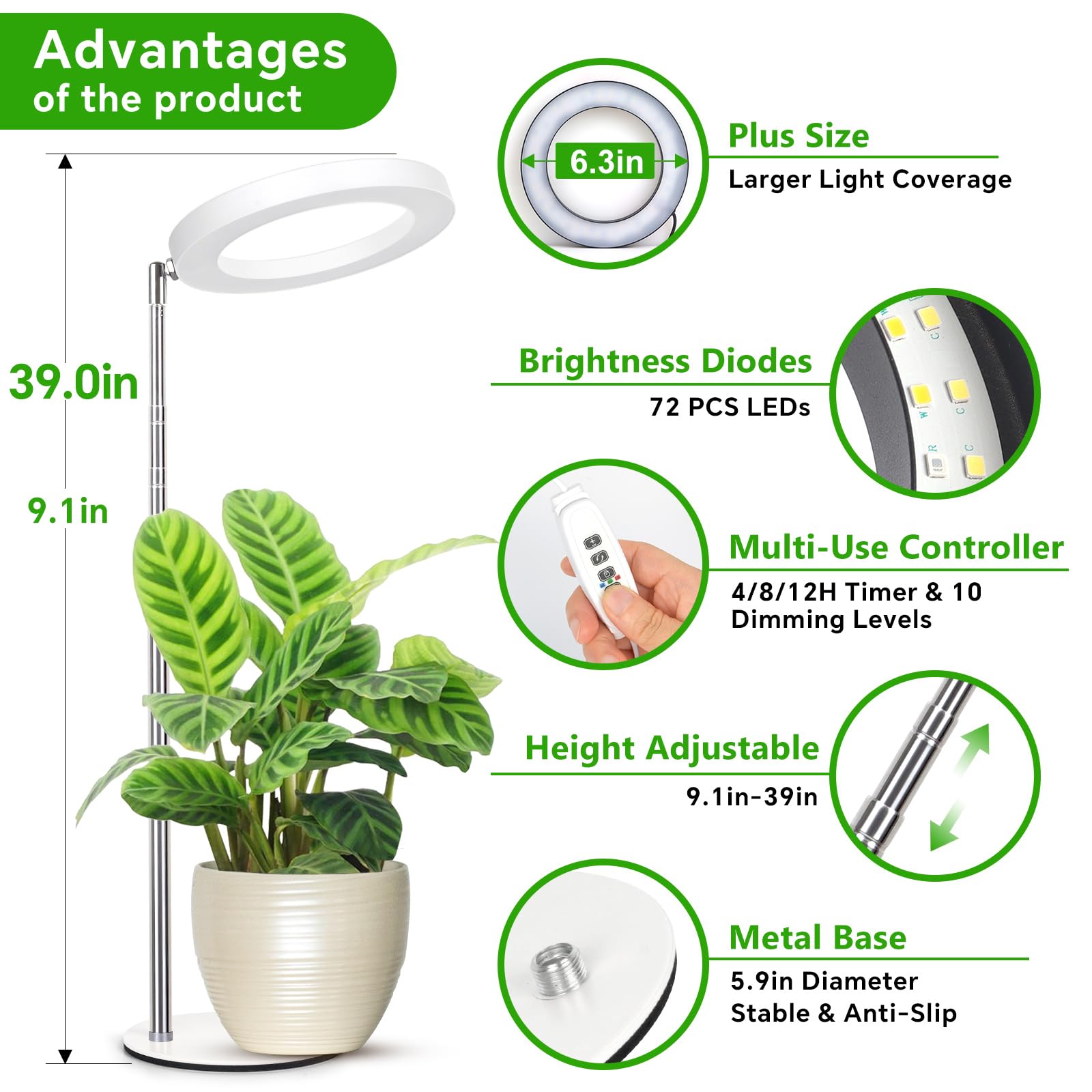 Luce per la coltivazione del computer, luci di coltivazione regolabili in altezza per piante da interno, spettro completo, 3 modalità di illuminazione, luce per coltivazione aureola con