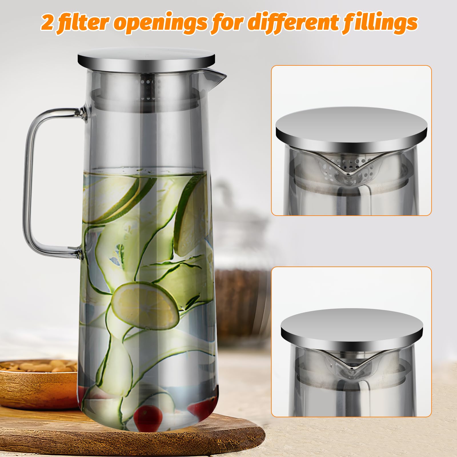 Carafe En Verre 1.5 L Avec Couvercle & Verseur Inox – Résistante Chaleur, Pour Eau, Jus, Thé Glacé, Vin, Design Élégant Sans BPA