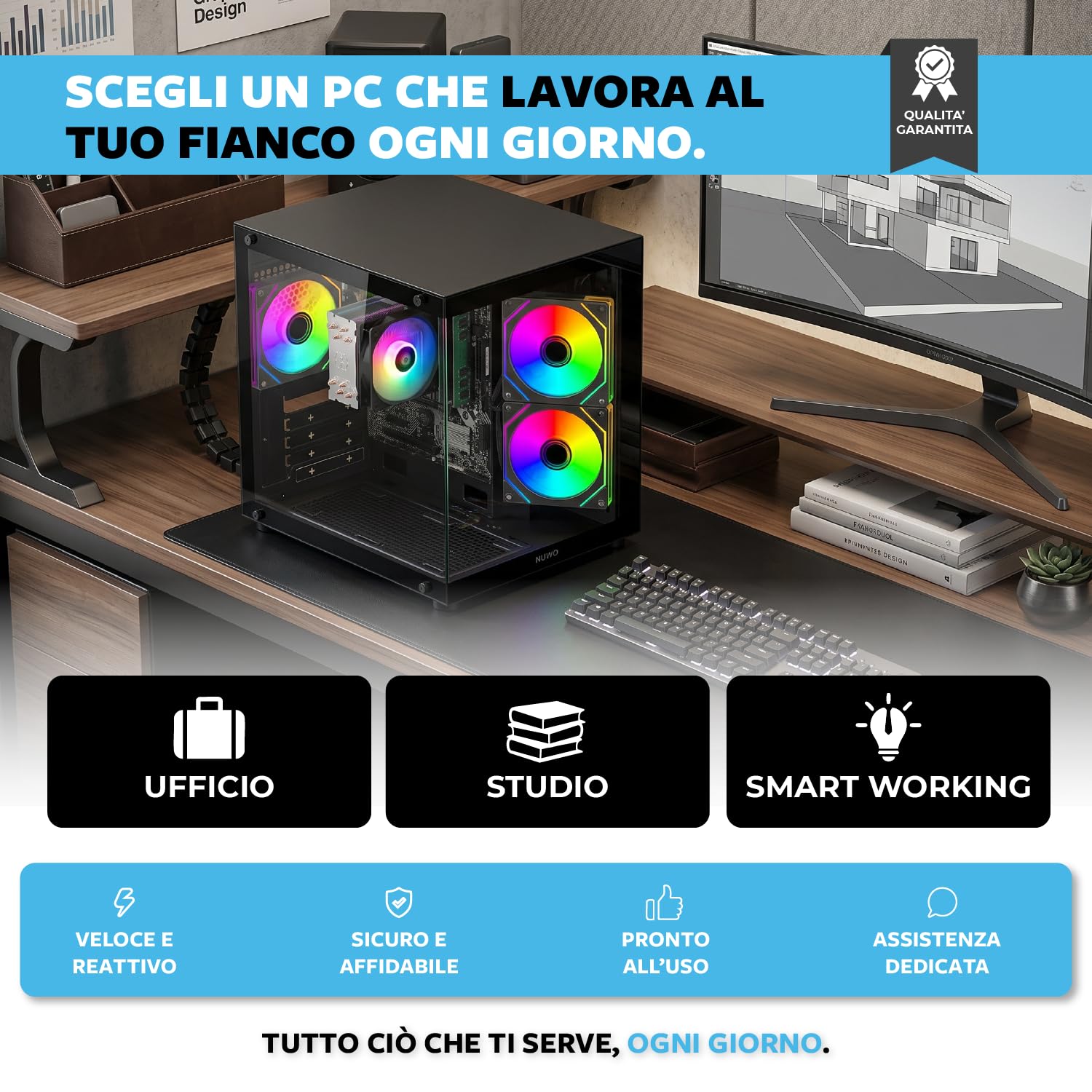 Keydo PC Fisso Desktop Ryzen 5 5600GT | 16GB DDR4 | SSD 512GB NVMe | Radeon Vega 7 | Windows 11 Pro | Tower Computer Fisso Completo NG-R