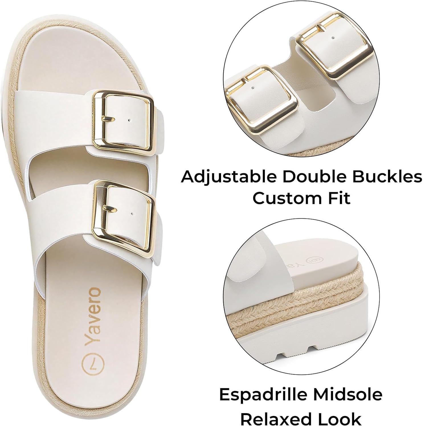 Yavero Womens Platform Sandals Espadrilles Slide Sandals with Double Buckles Comfortable Open Toe Summer Vacation Sandals - Image 5