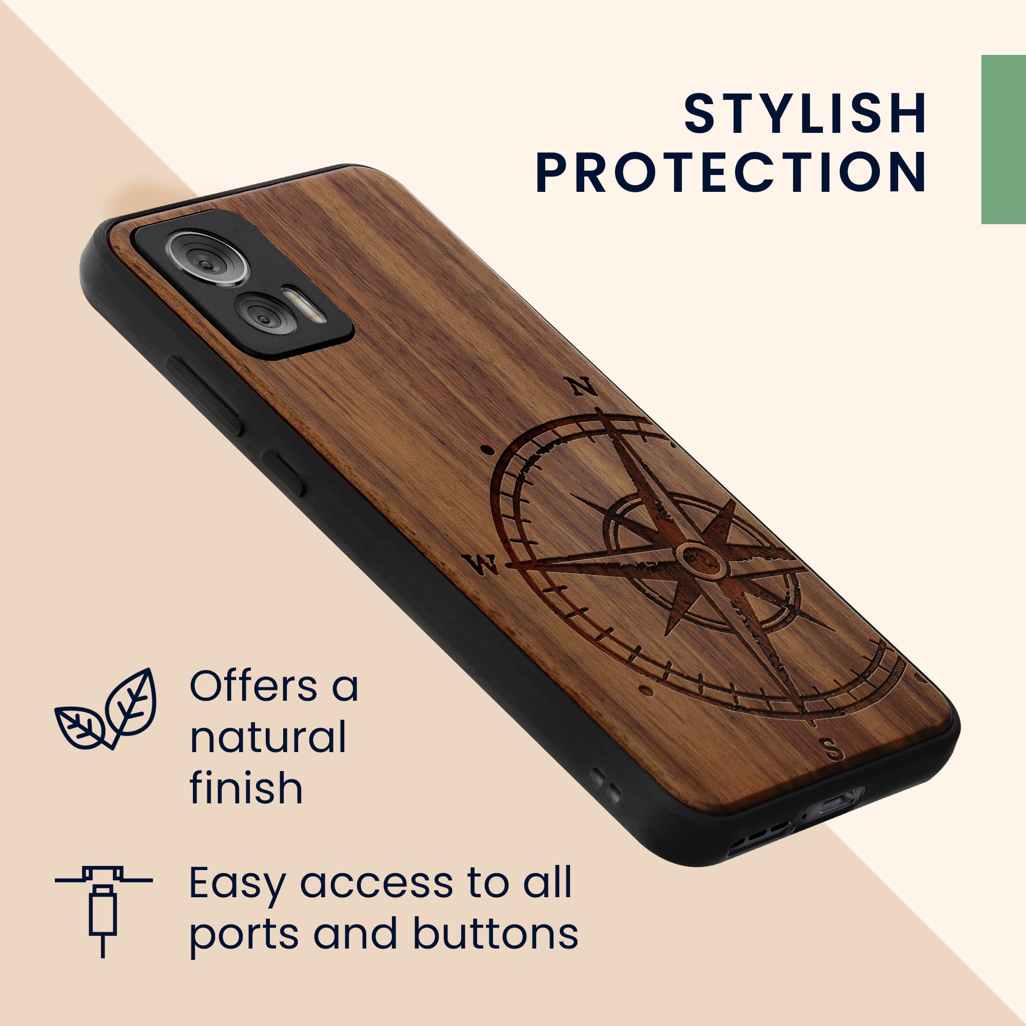 Kwmobile Custodia Motorola Edge 30 Neo: Cover In Legno Con Bumper In TPU - Fatina Luna Marrone Scuro