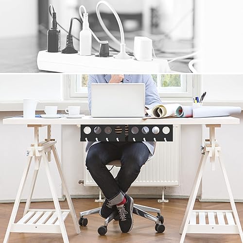 Miniatura 2 de Organizador de cables debajo del escritorio, paquete de 2 bandejas de metal súper resistentes para cables y regletas de alimentación (12.6 pulgadas)