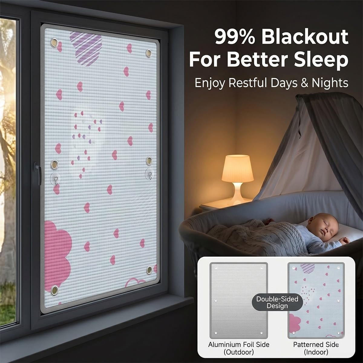 Decorative Patterned Double Sided Aluminum Foil Window Film, Heat Reflective Thermal Insulation Total Blackout Privacy Cover, Anti UV Sun Blocking Control for Home Glass RV 24" 28" 31" 35"