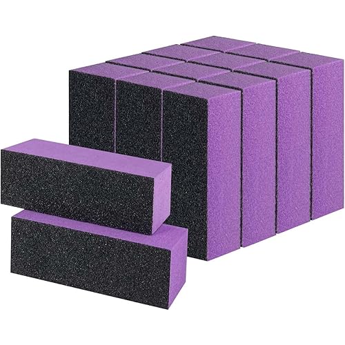 14 Pack Nail Buffer Block, Professional Manicure Tools, 100/180 Grit, Black Purple 3 Sides Nail Files Art Pedicure Manicure File