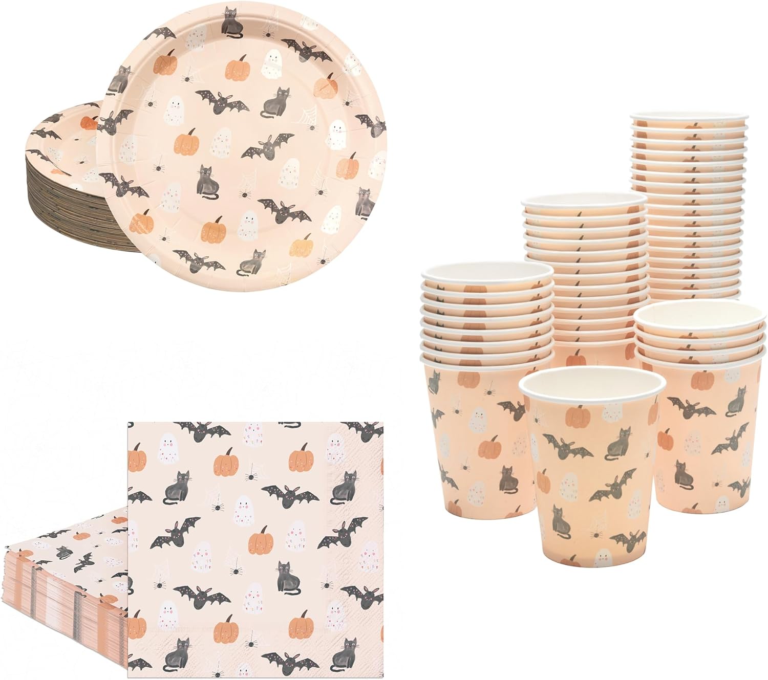 Cheerland Halloween Party Tableware Set Paper Plates Cups And Napkins for Theme Birthday Halloween Party Decorations Supplies