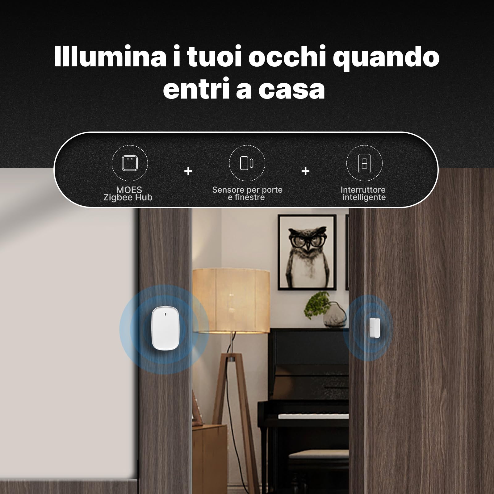 MOES Sensore intelligente per porte e finestre, richiede passerella ZigBee Tuya, rilevatore wireless per sistema di allarme e casa, compatibile con Smart Life/MOES/Tuya, 1 pezzo
