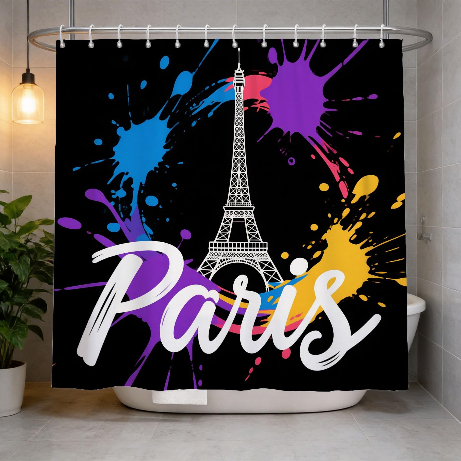 Hongduo 3D Eiffel Tower Shower Curtain for Stalls Bathtubs Romantic Paris Bathroom Decor Shower Curtain Set Polyester Fabric Waterproof 200x200cm/79X79 Inch with Hooks