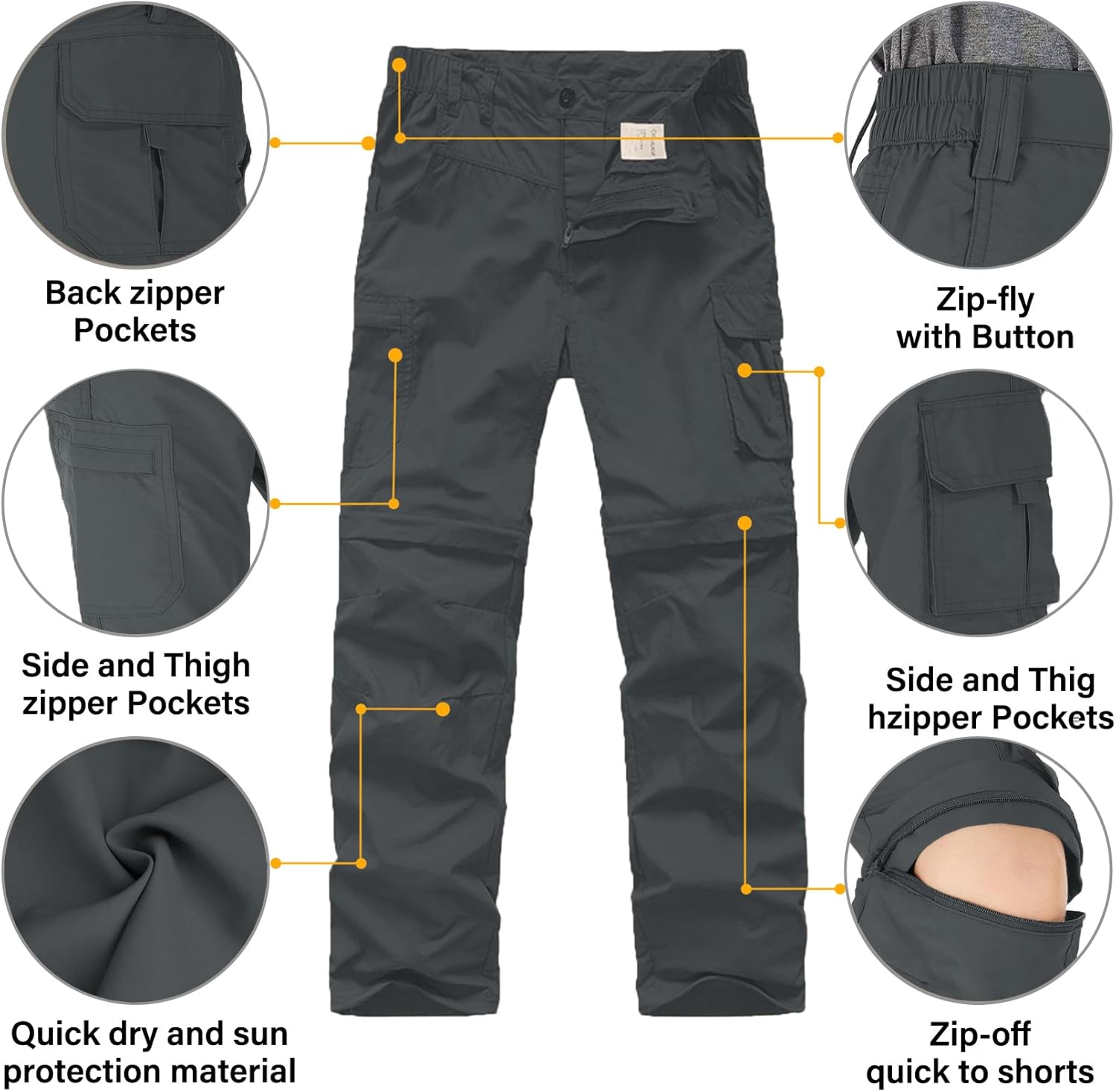 Kids' Cargo Pants, Boy's Casual Outdoor Quick Dry Waterproof Hiking Climbing Convertible Trousers #9016 - Image 3