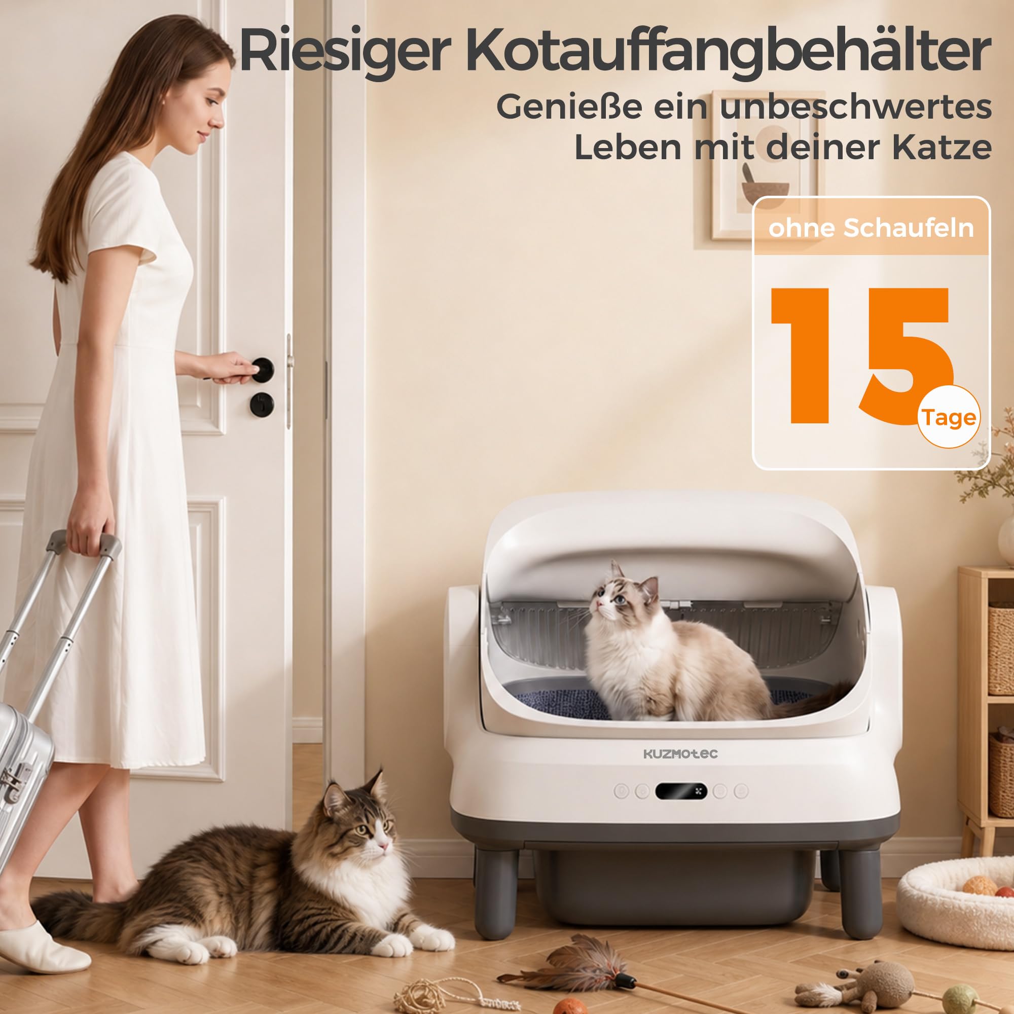 katzenklo selbstreinigend, verbreiterte XXXL selbstreinigende katzentoilette mit einfachem EIN- und Ausstieg, wasserdicht, geruchshemmend, langlebig 120L großes automatisches katzenklo
