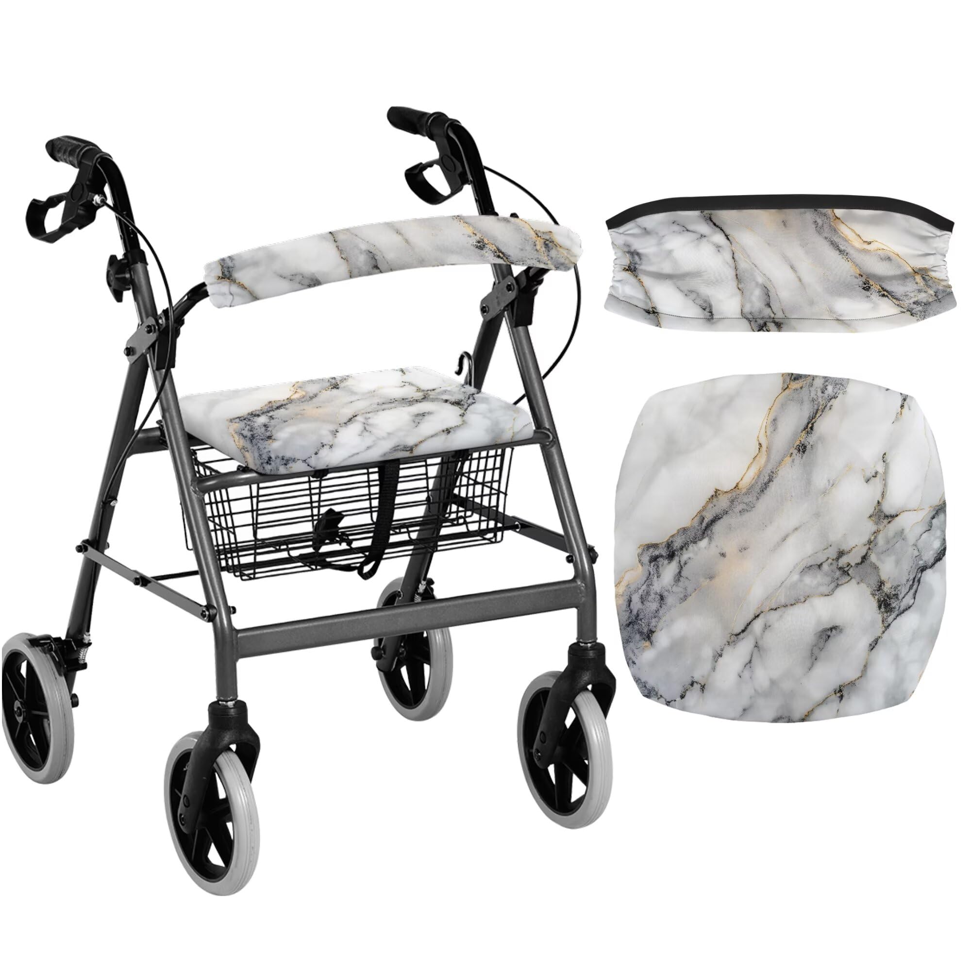 White Marble Walkers for Seniors Cover Universal Fit Walker Accessories Walkers for Seniors with Seat Cover Washable Rollator Covers