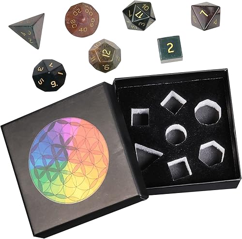 Vista 14 de SUNYIK Juego de 7 dados poliédricos DND de piedra de cristal pulido para juegos de mesa RPG MTG, dados de juego DND, mazmorras poliédricas