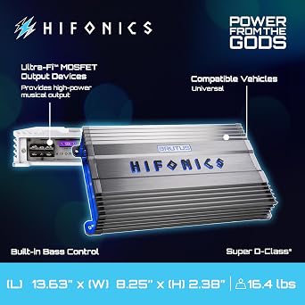 Hifonics BG-2200.1D Brutus Gamma Monoblock Super D Class 2200 Watt Car Audio Sound System Subwoofer Speaker Amp Amplifier with Bass Knob
