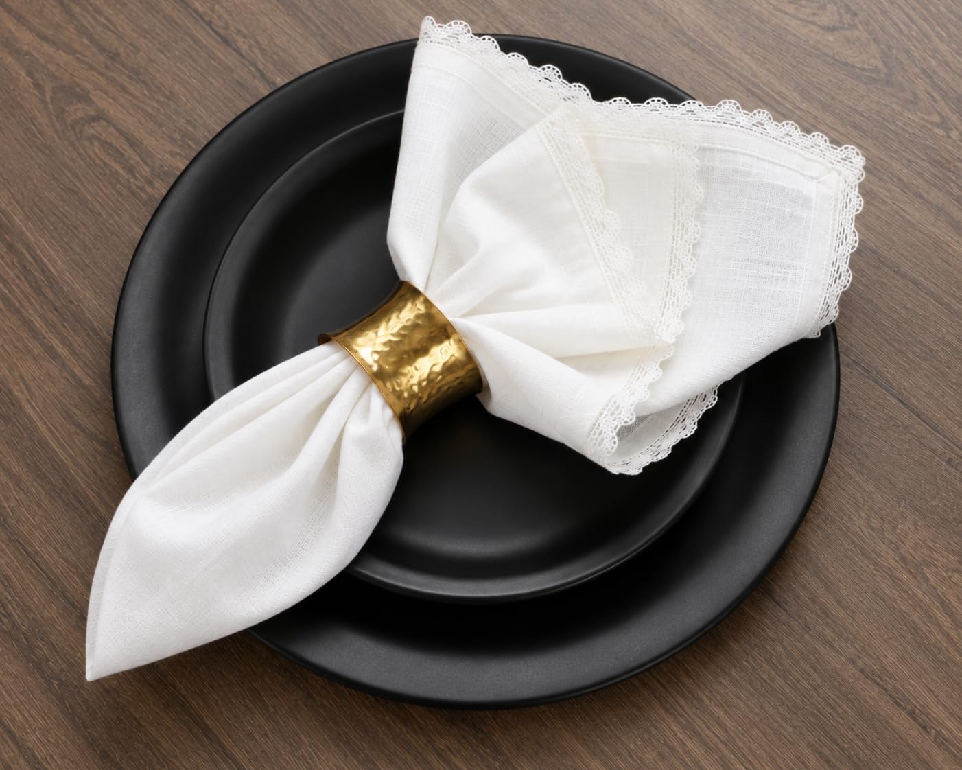 NATURALCRAFT Cloth Napkins Set of 12 Cotton Linen 12x12 inch White Lace