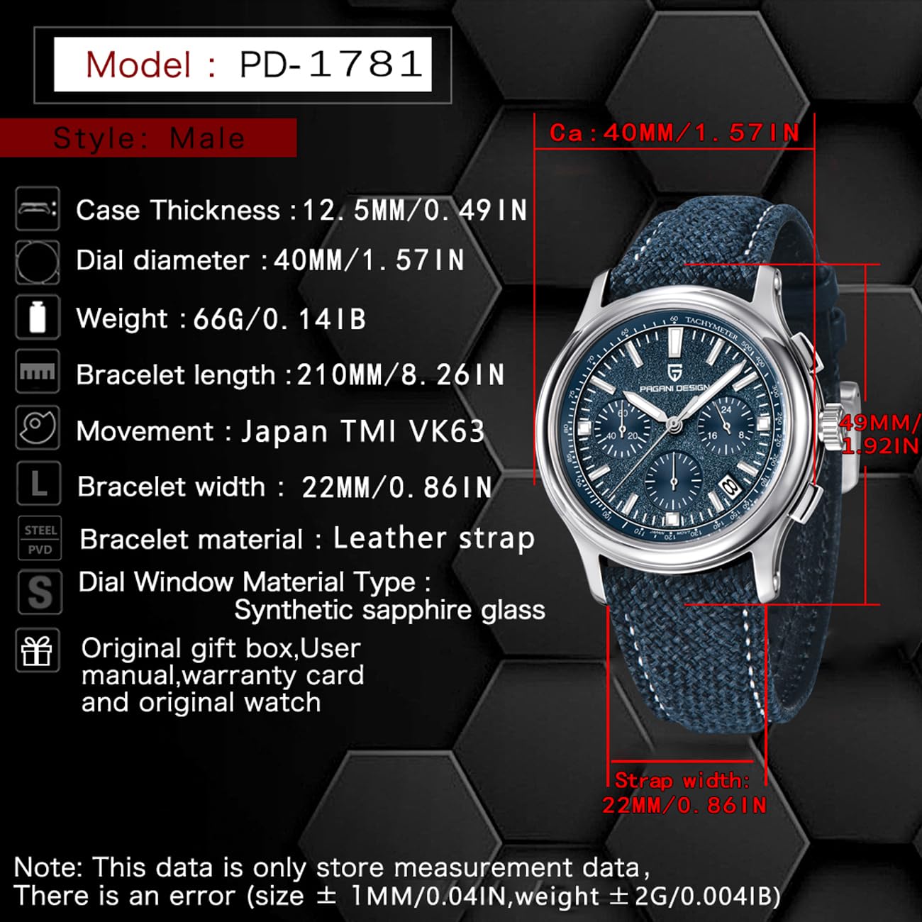 Pagani Design - Reloj de Cuarzo para Hombre, 100 Metros de Resistencia al Agua, Movimiento japonés, Correa de Piel Trenzada, Estilo Moderno