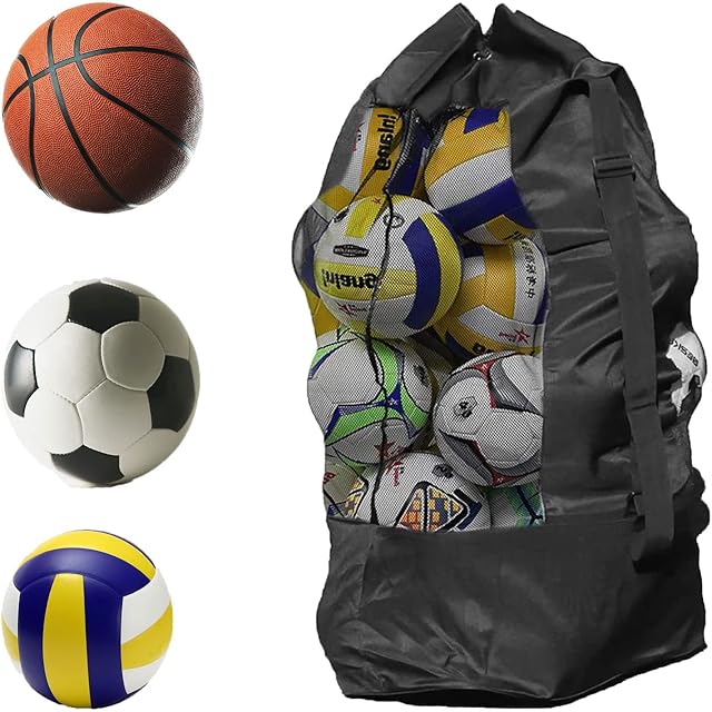 Extra Large Mesh Ball Bag, 15-20 Ball Net Bag, Drawstring Football Shoulder Bag, Waterproof Traning Ball Storage Bag For Basketball Soccer Volleyball Rugby (110 x 49cm)
