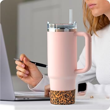 Silicone Boot for Stanley Quencher Tumbler 20/30/40 oz &IceFlow 20/30oz,Owala 24/40 oz Cup Cheetah Boot Sleeve 40oz Bottom Protector for Bottom Size 2.8-2.95 Cups & Bottles BPA-Free(Khaki Leopard)