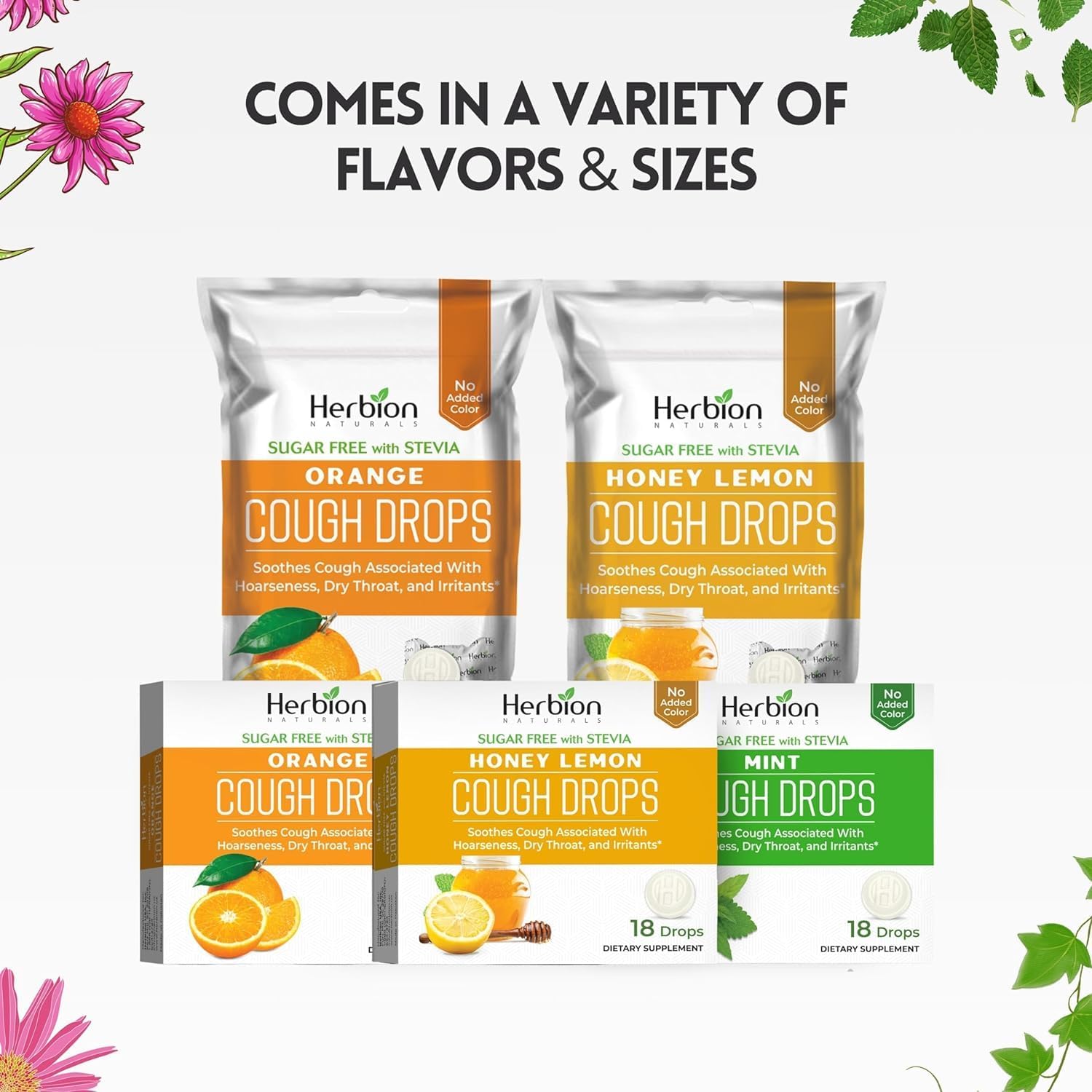 HERBION Naturals Cough Drops, Sugar-Free with Stevia, Dietary Supplement, Soothes Cough, for Adults & Children Over 6 Years, 18 Drops Each (Pack of 48, Orange)