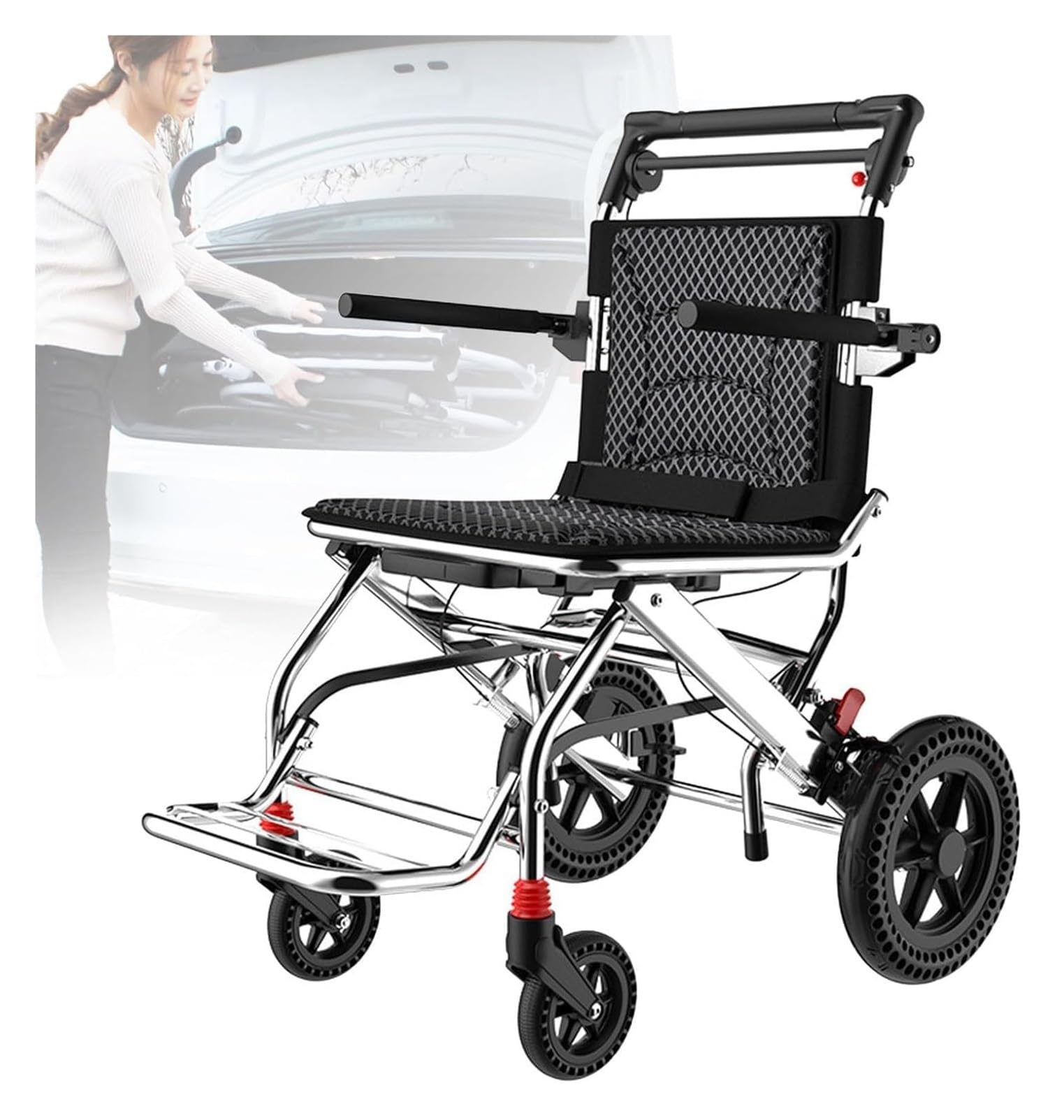 Sedia a rotelle da Viaggio，Sedie Pieghevoli， Sedia a rotelle Pieghevole in Alluminio Leggero con braccioli reversibili Rollator Pieghevole e Leggero