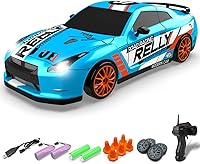 Vista 15 de RACENT Mini auto de deriva RC 1:24, auto de control remoto 4WD de 10 MPH con luz LED, ruedas de carreras y deriva, 2 baterías recargables, juguete