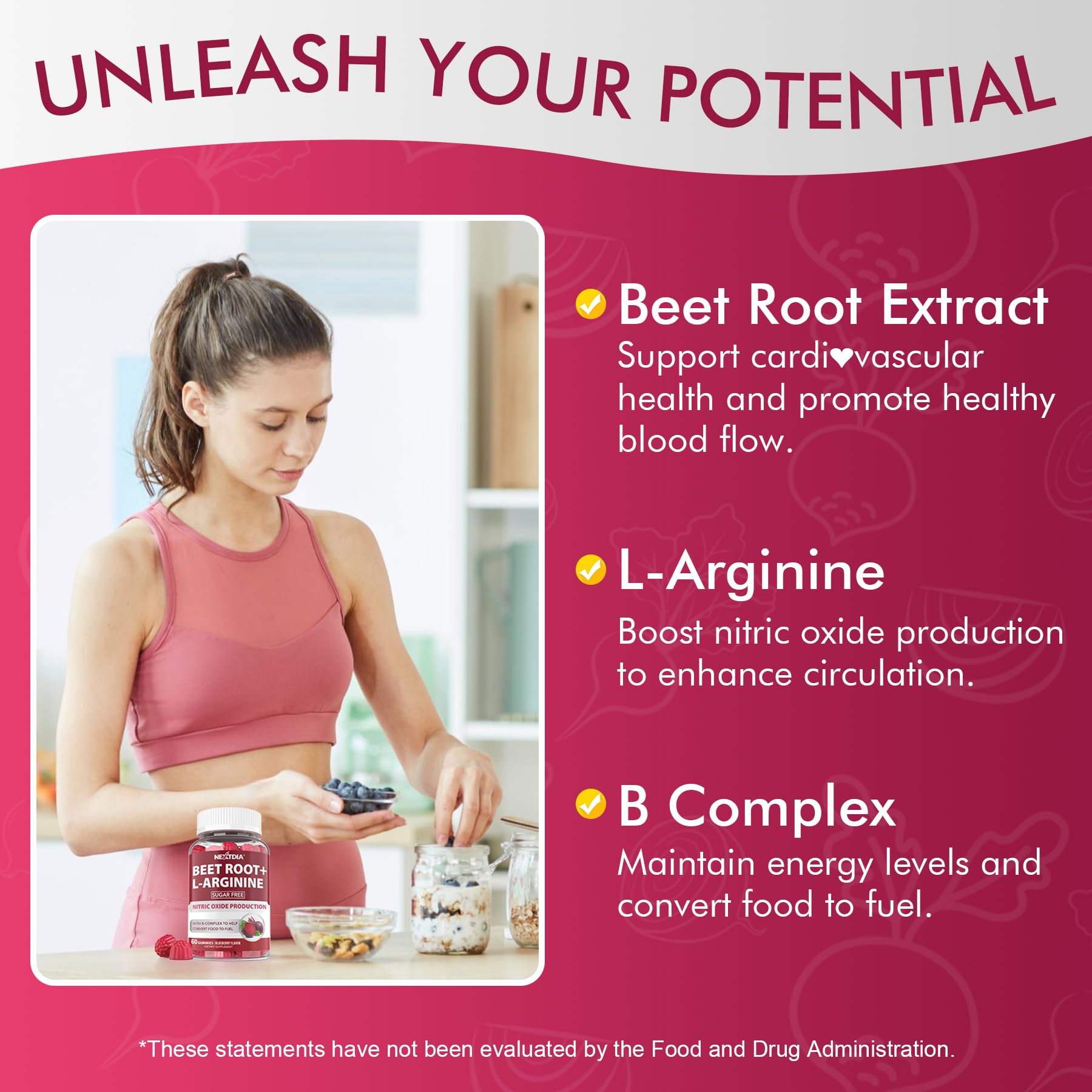 Beet Root Gummies 1200mg with L-Arginine, B1, B2, B3, B5, B6, Folate, B12 — Amazon image 5