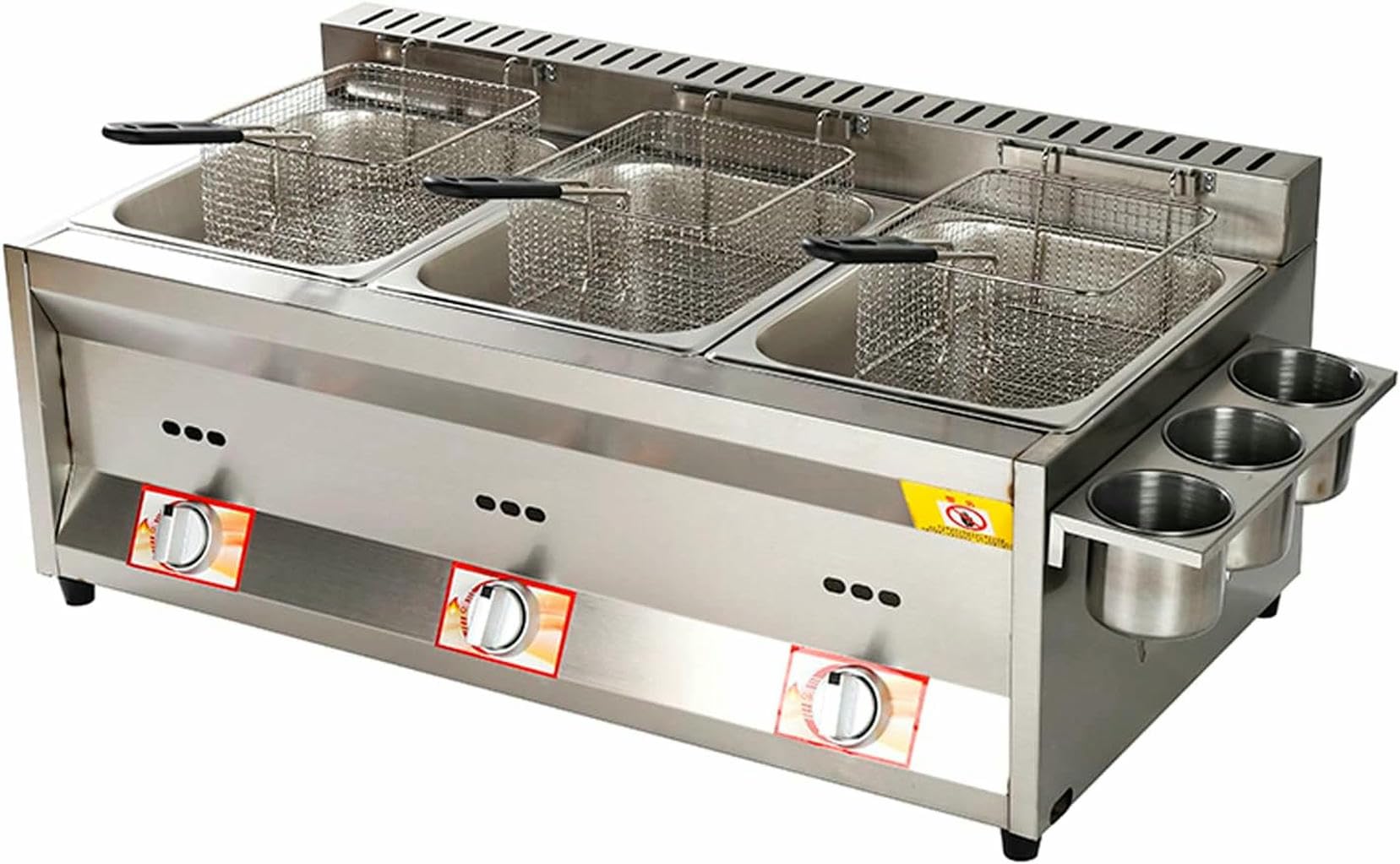 Freidora a Gas con Tapa Freidora Comercial de Acero Inoxidable para freír Alimentos Adecuada para familias y cocinas de restaurantes~/