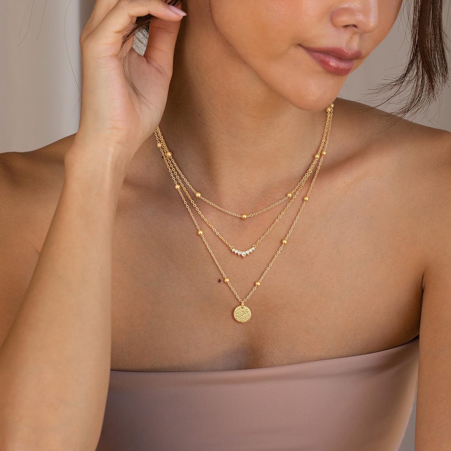 Layered Gold Necklace for Women Trendy,14K Gold Plated Dainty Stackable Cuban Link Herringbone Paperclip Chain Diamond/Coin/Cross/Tag/Mobius Pendant Necklace Set Fashion Jewelry Christmas Gifts - Image 7