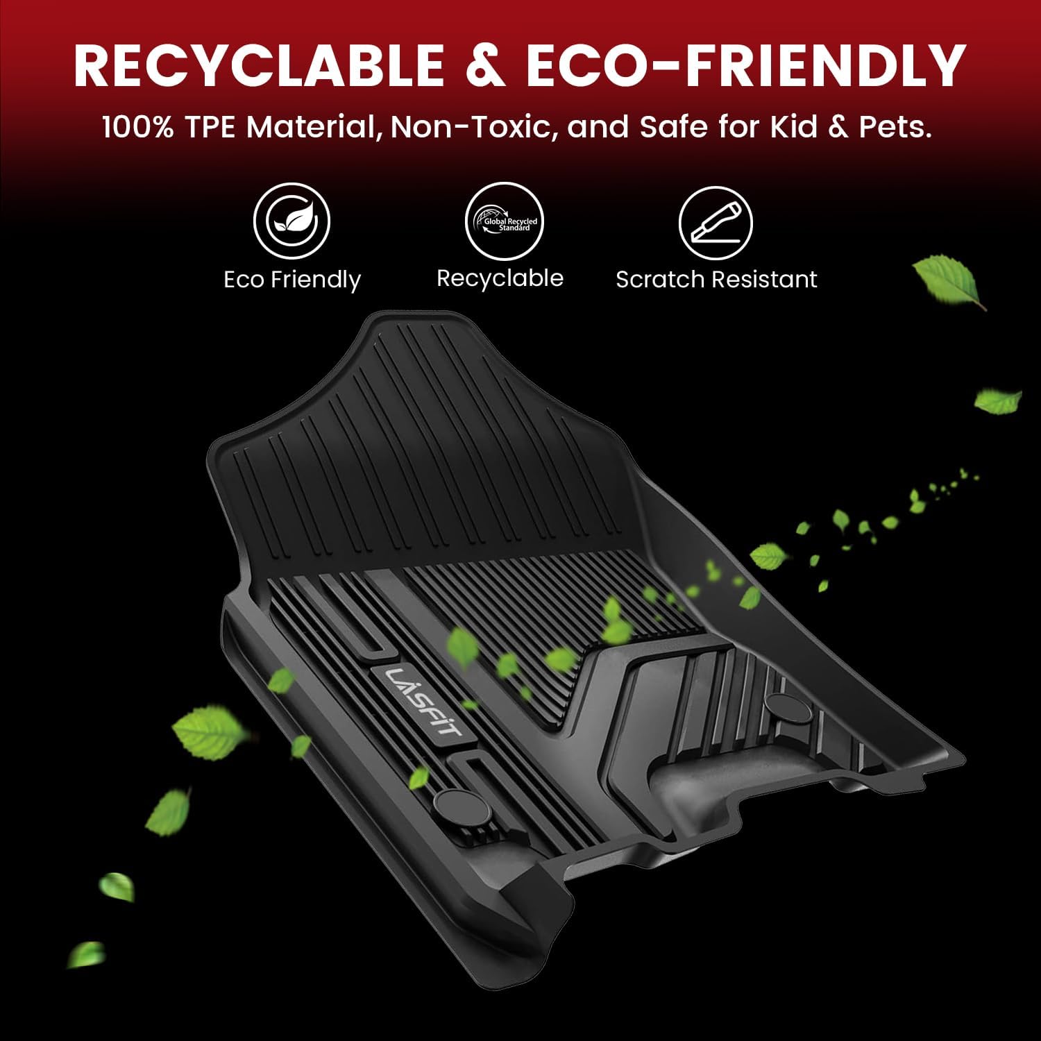 LASFIT Floor Mats for Ram 1500 Crew Cab 2019-2024 Without Rear Under-Seat Factory Storage 4 Full Size Doors Bucket Seat (NOT for Classic Model), All Weather TPE Custom Fit 1st & 2nd Row, Black - Image 9