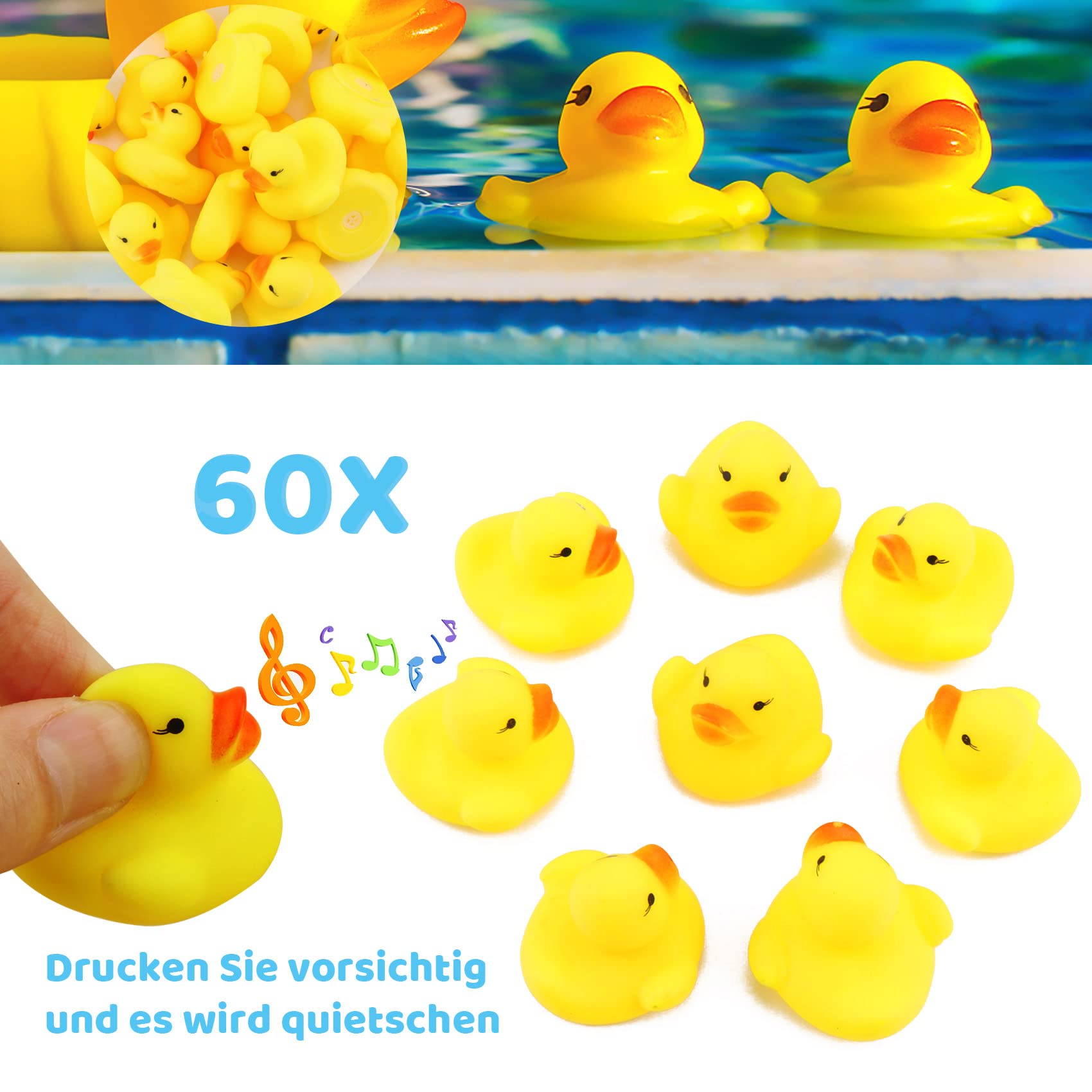 Pack De 60 Patitos De Goma Para Baño – Juguetes Flotantes Con Chirrido, Ideal Para Bebés, Cumpleaños Y Fiestas Infantiles