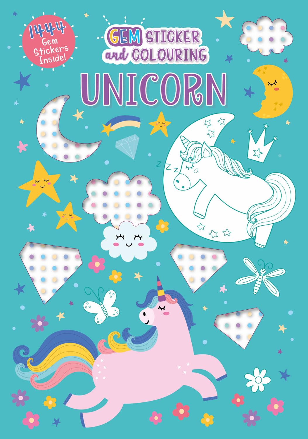 Alligator Unicorn Gem Sticker Book, Whimsical Fantasy, Pink, Gem Sticker Book, Colouring Activities for Children, Crafting for Kids