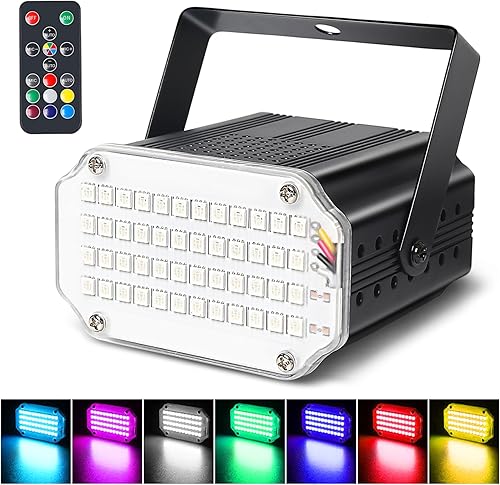 Luz estroboscópica de color 48LED para fiestas y Halloween, control remoto inalámbrico blanco